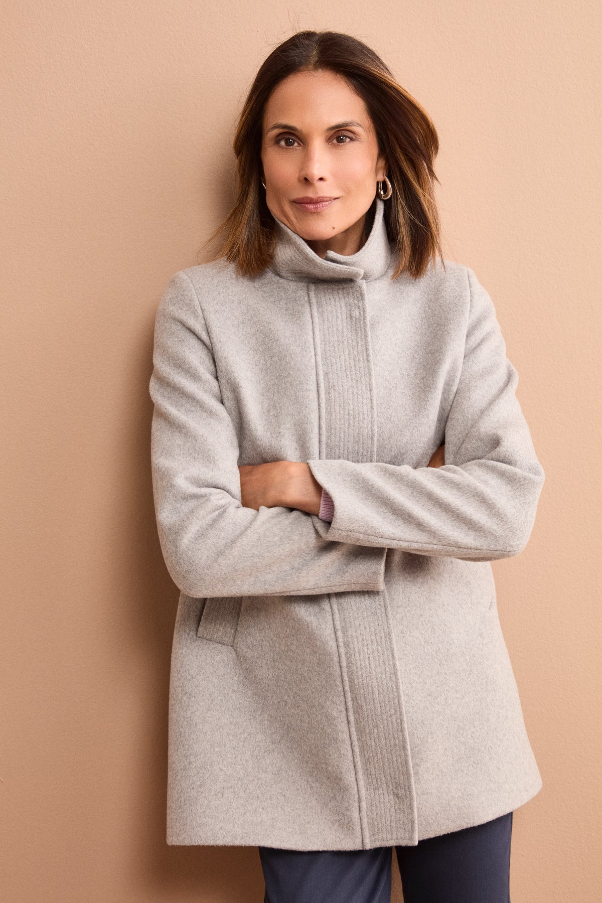 Cappotto Midi in Misto Lana con Collo Alto - GRIGIO