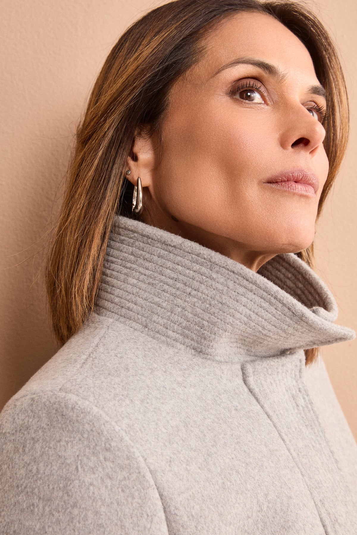 Cappotto Midi in Misto Lana con Collo Alto - GRIGIO