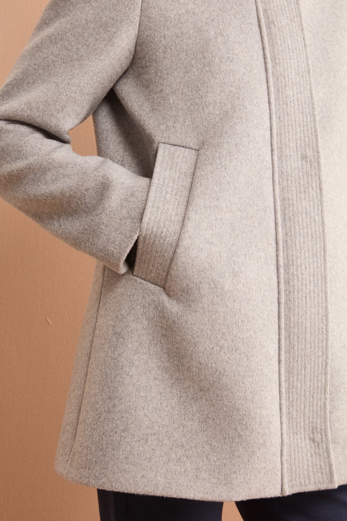 Cappotto Midi in Misto Lana con Collo Alto - GRIGIO