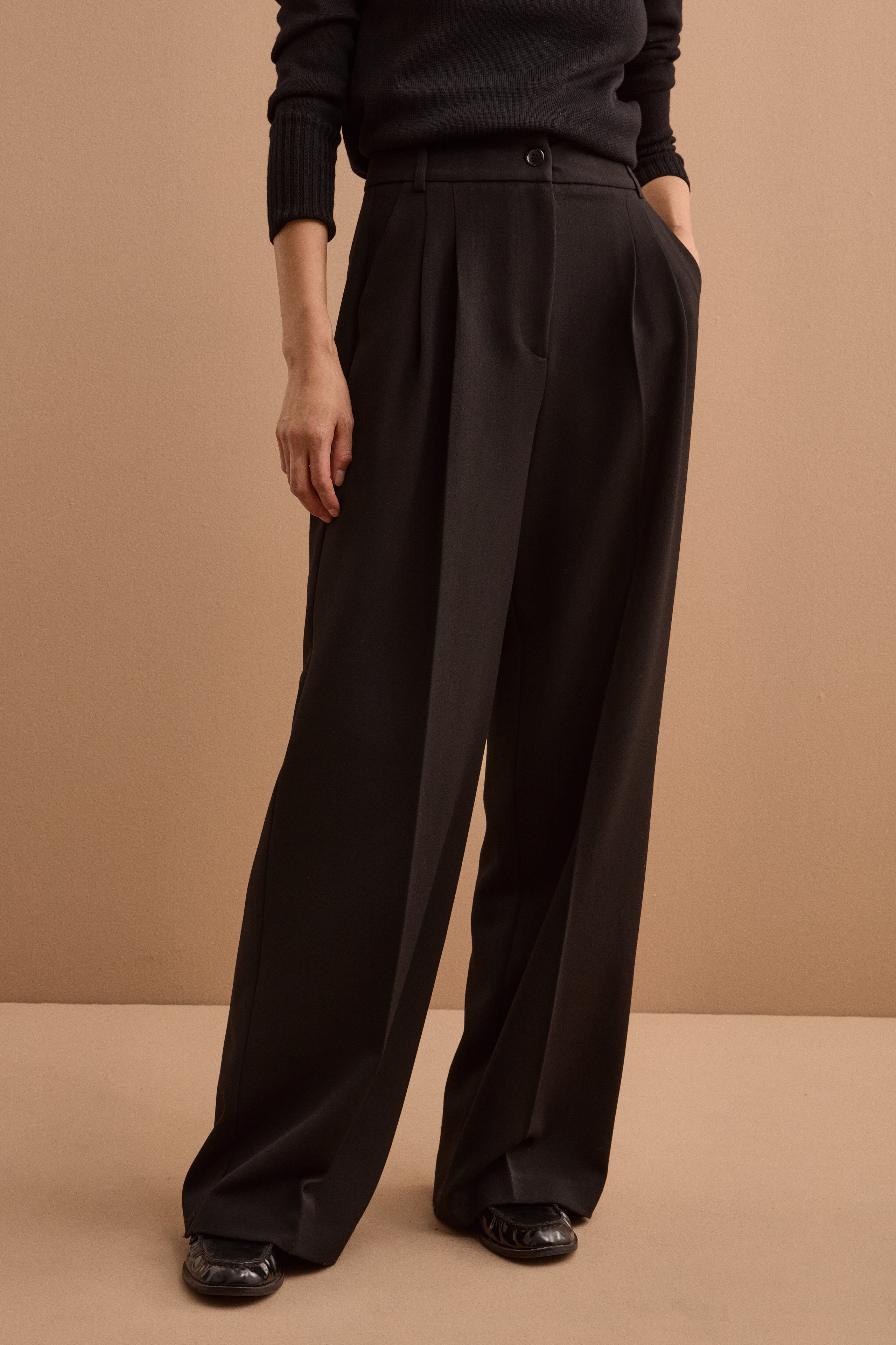 Pantalone Gamba Larga con Pinces - NERO