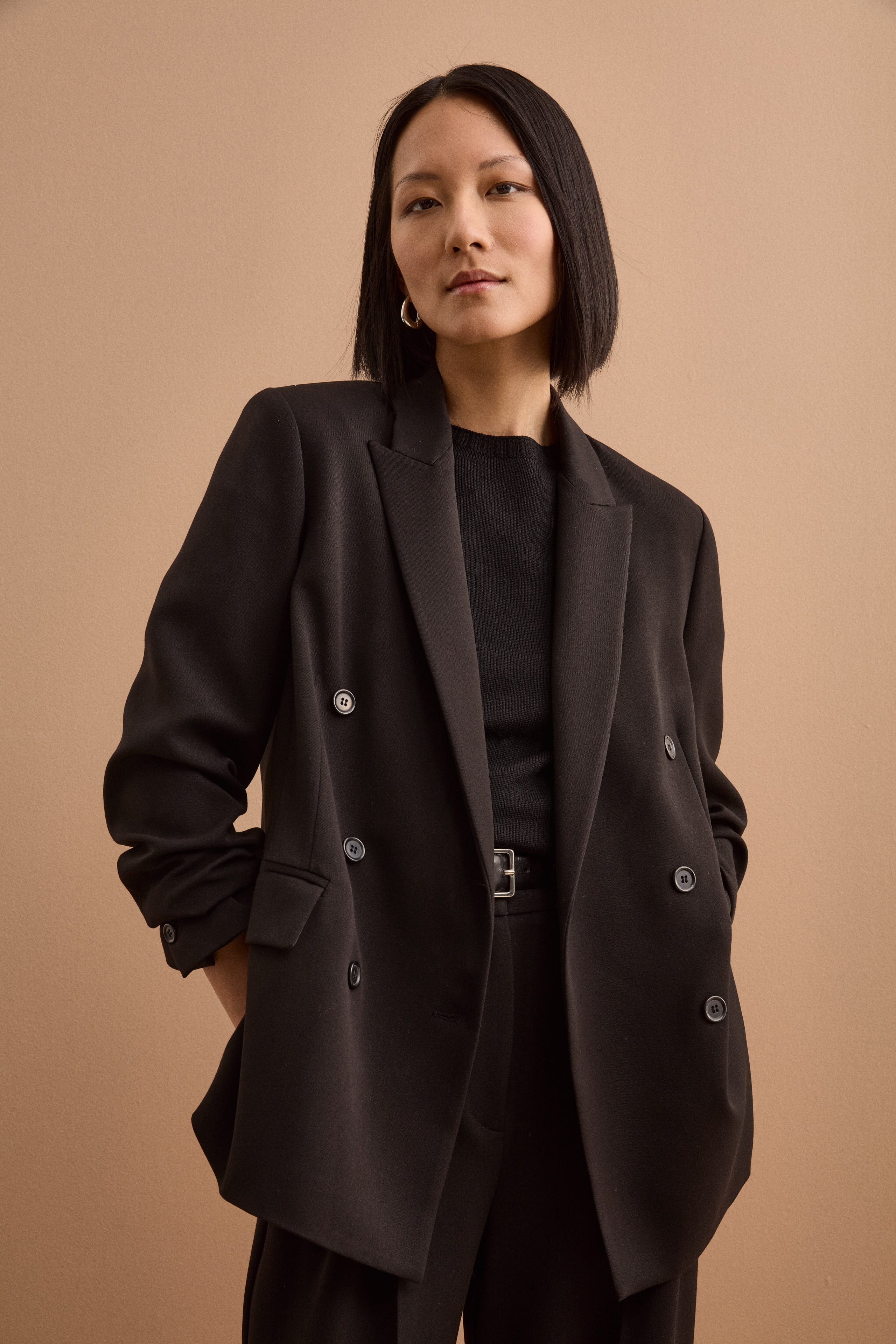 Blazer Doppiopetto Foderato Revers Punto Lancia - NERO