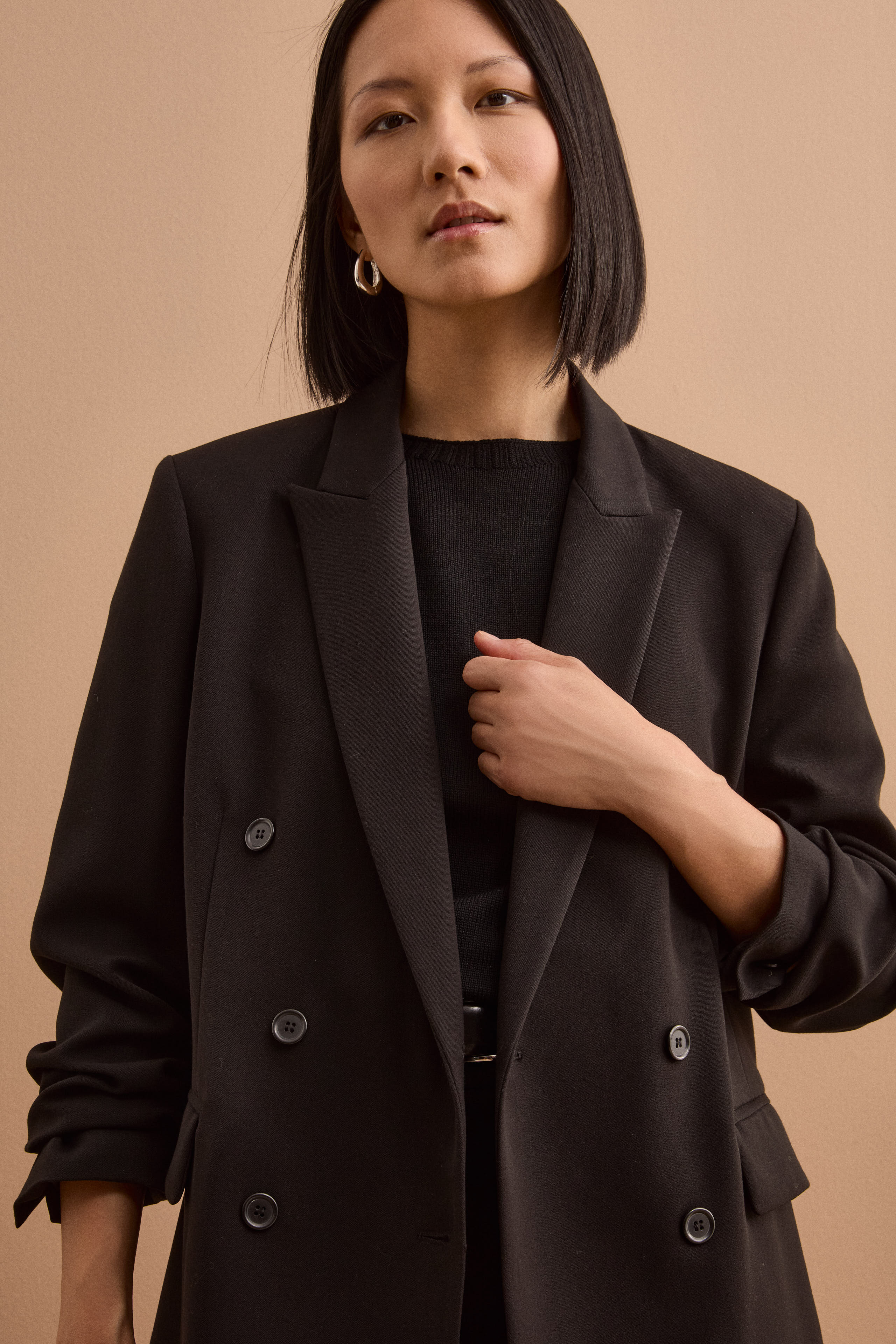 Blazer Doppiopetto Foderato Revers Punto Lancia - NERO