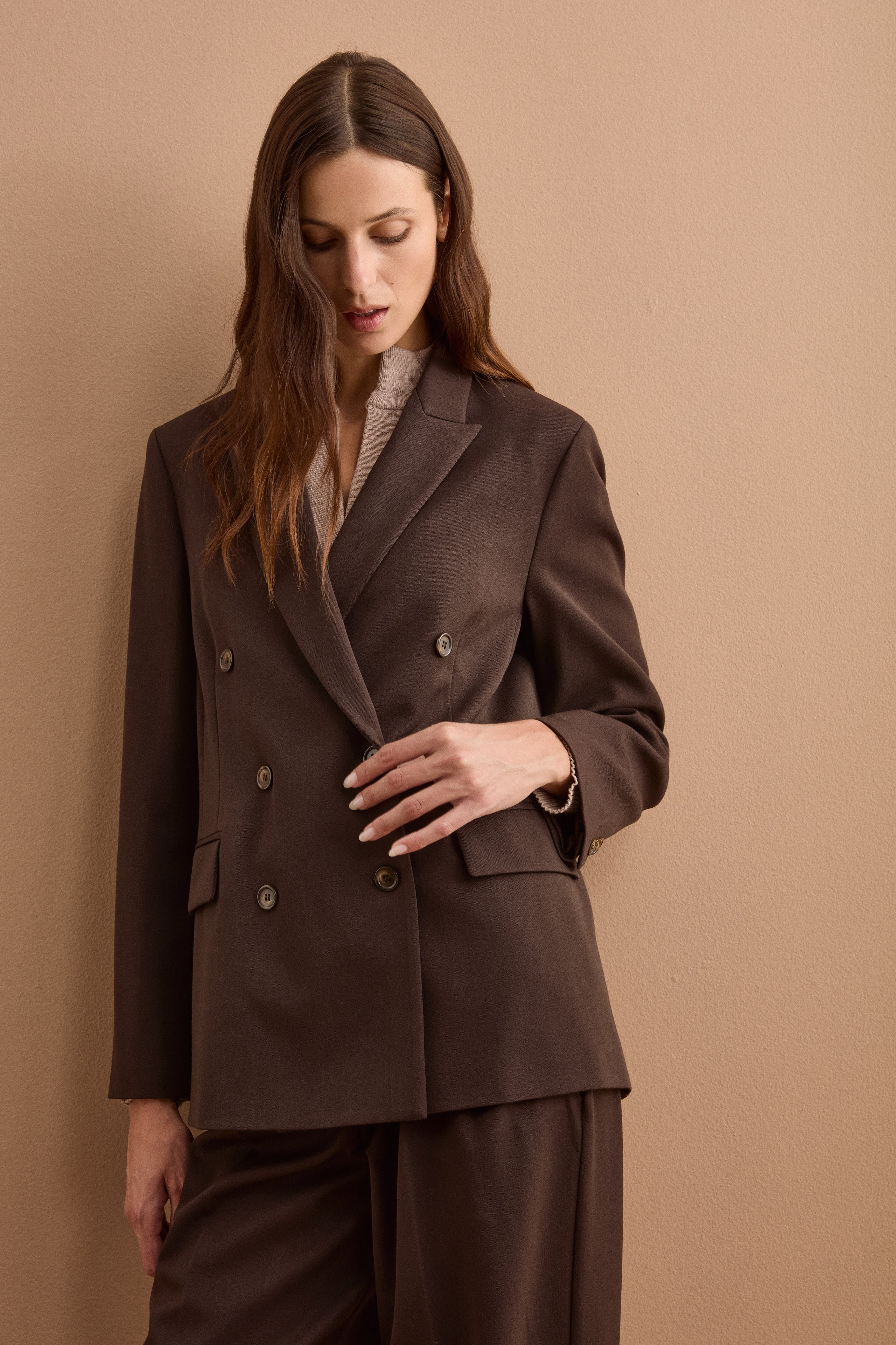 Blazer Doppiopetto Foderato Revers Punto Lancia - T.MORO
