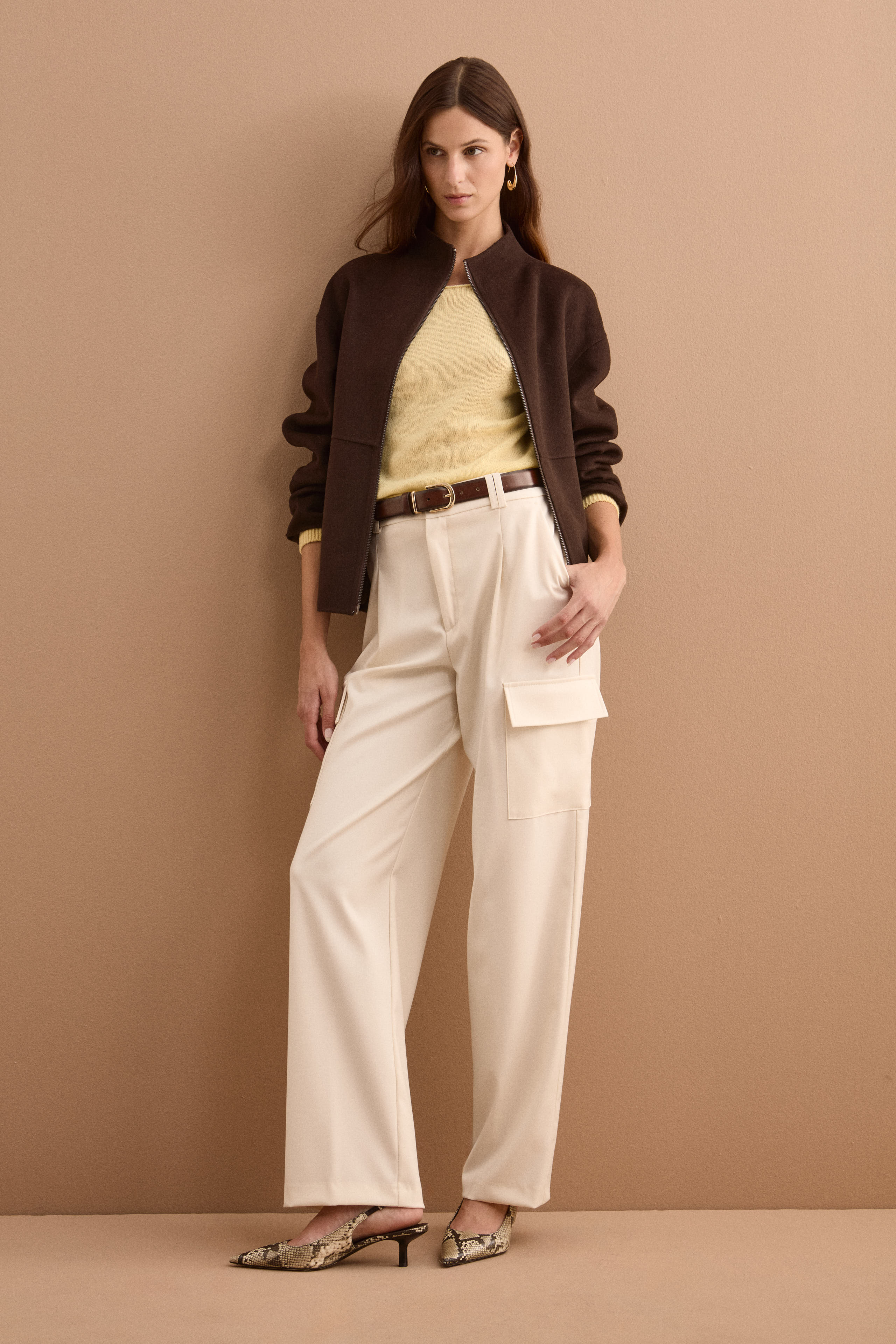 Pantalone Cargo a Gamba Larga con Pinces - PANNA