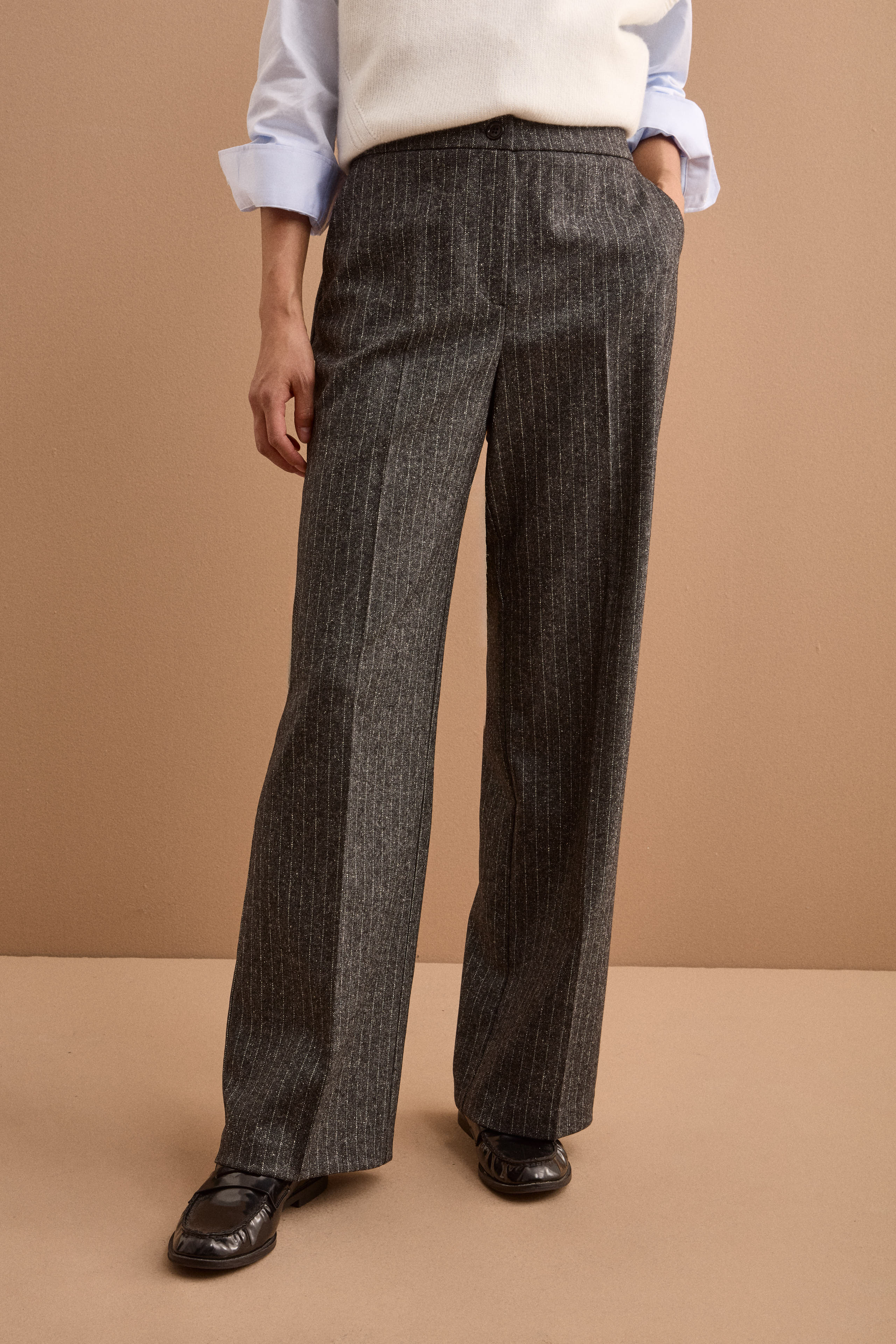 Pantaloni a Palazzo in Misto Lana - NERO GESSATO