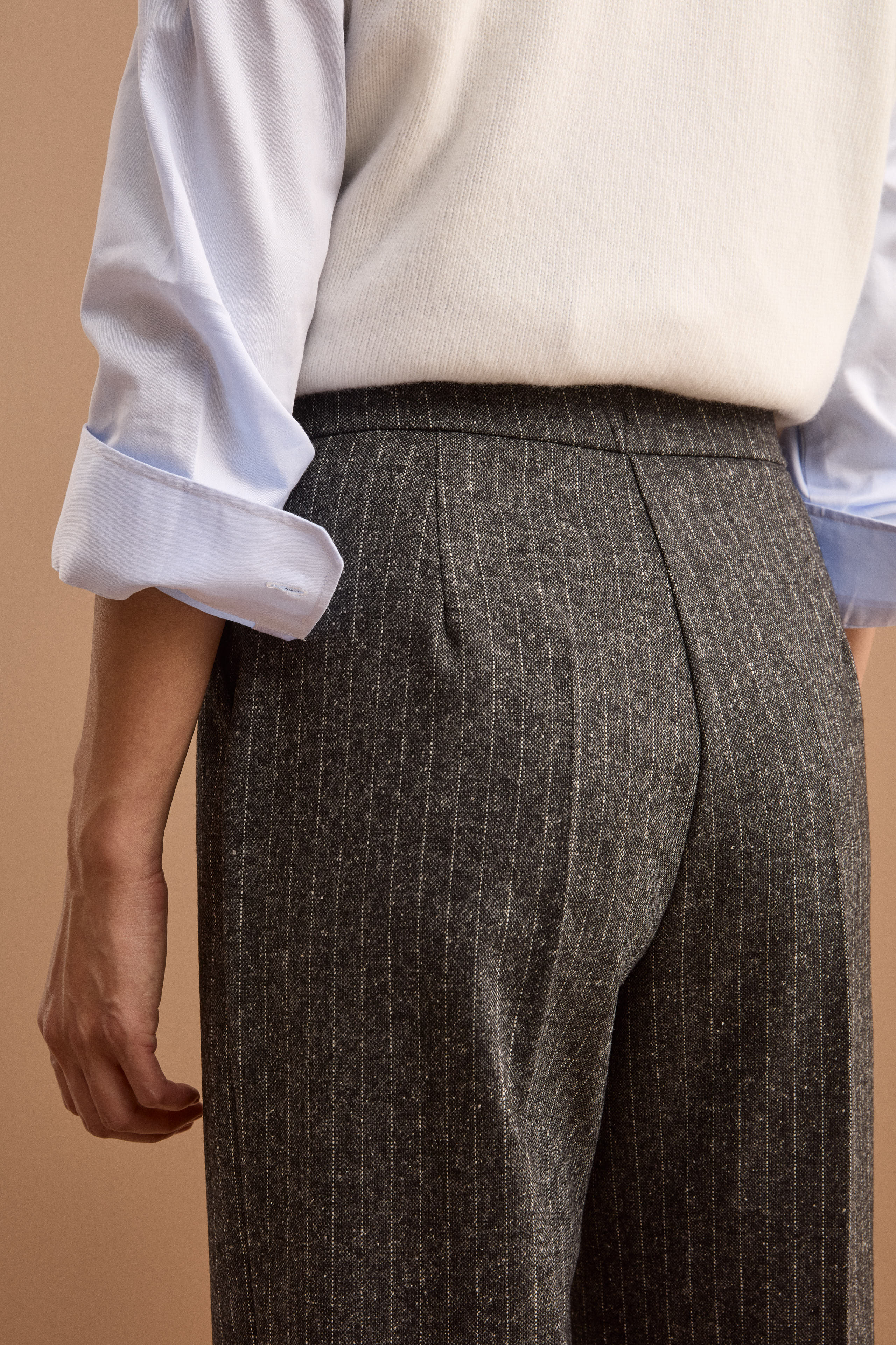 Pantaloni a Palazzo in Misto Lana - NERO GESSATO