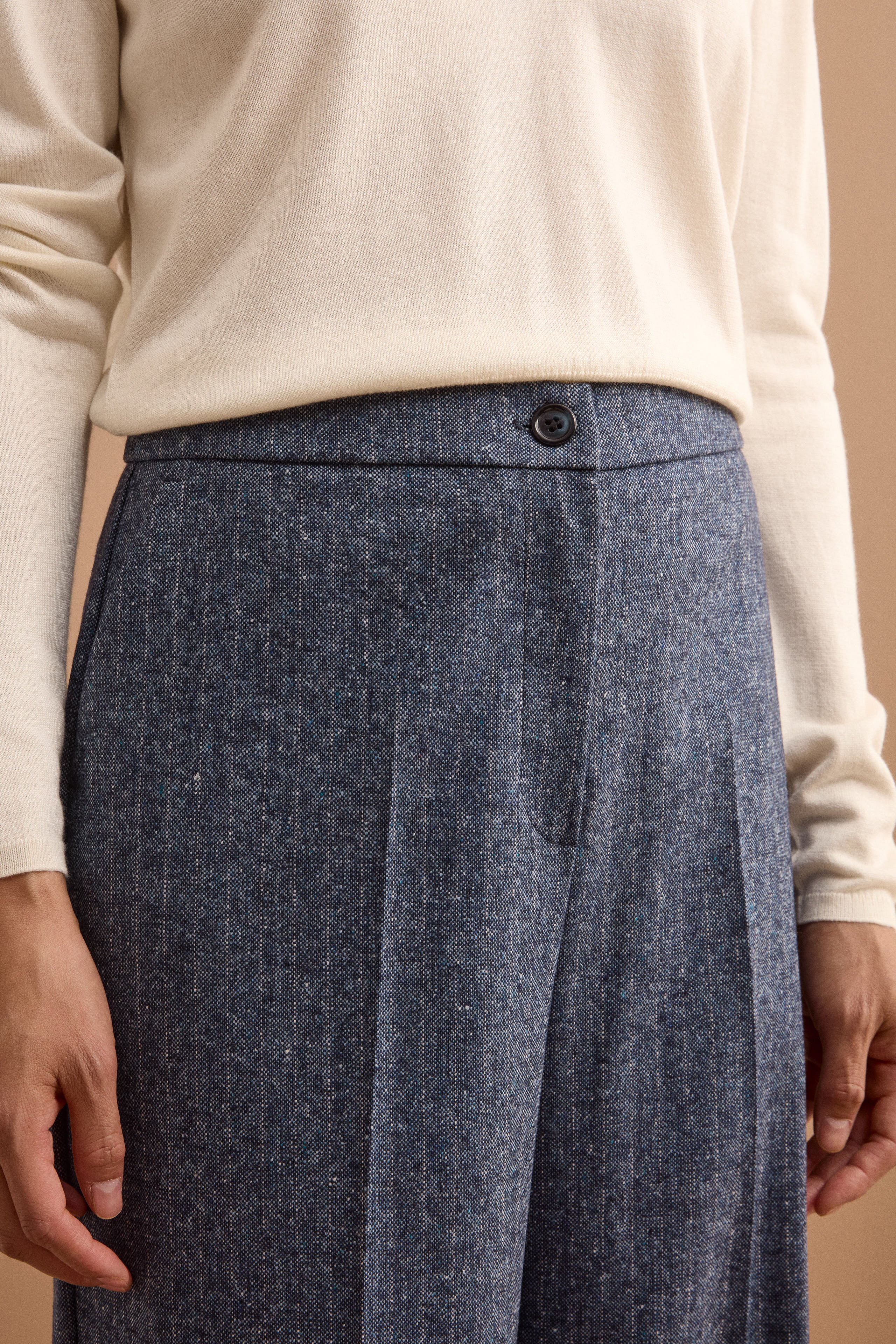 Pantaloni a Palazzo in Misto Lana - BLU GESSATO