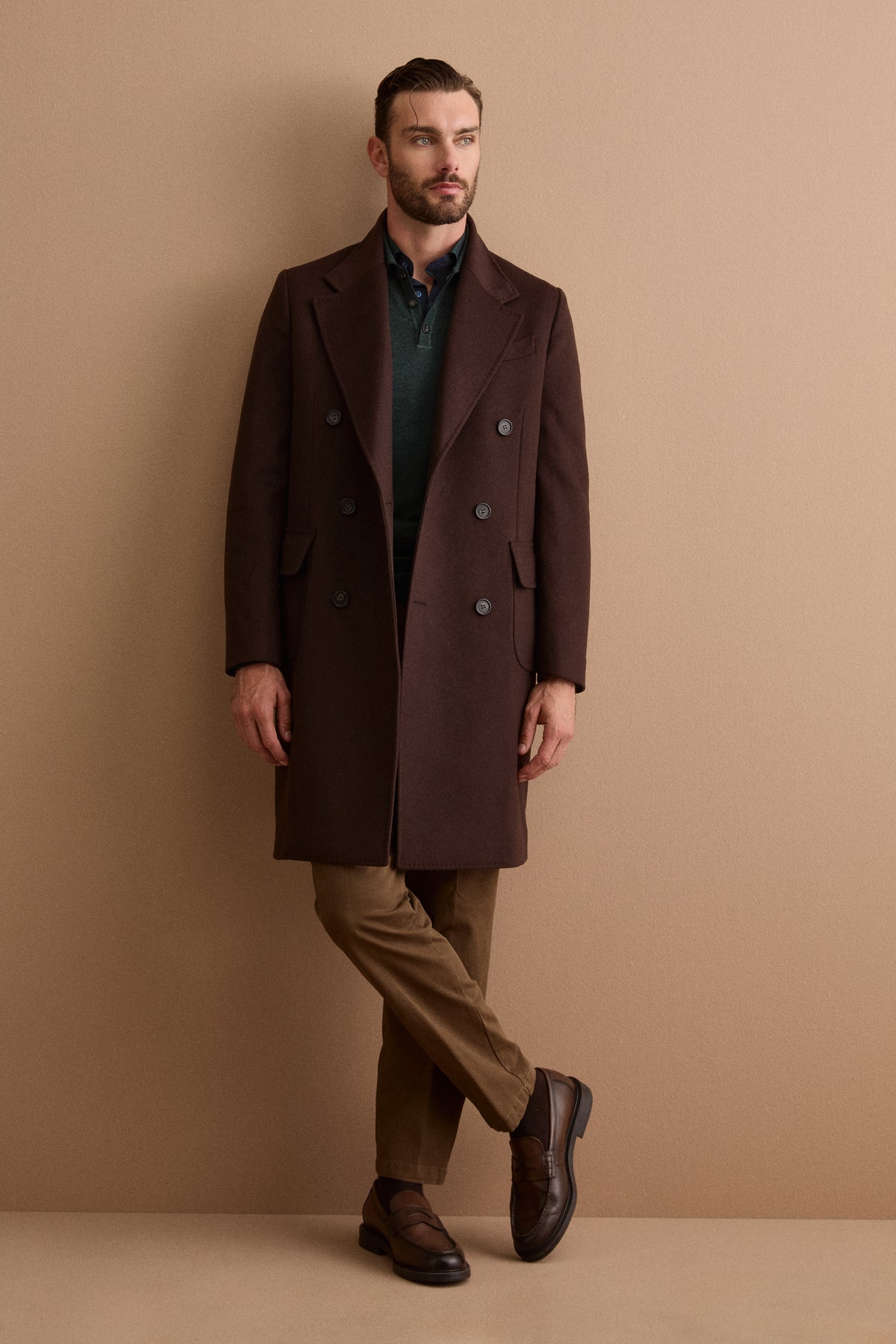Pantalone Slim Fit con Pinces in Cotone - MARRONE