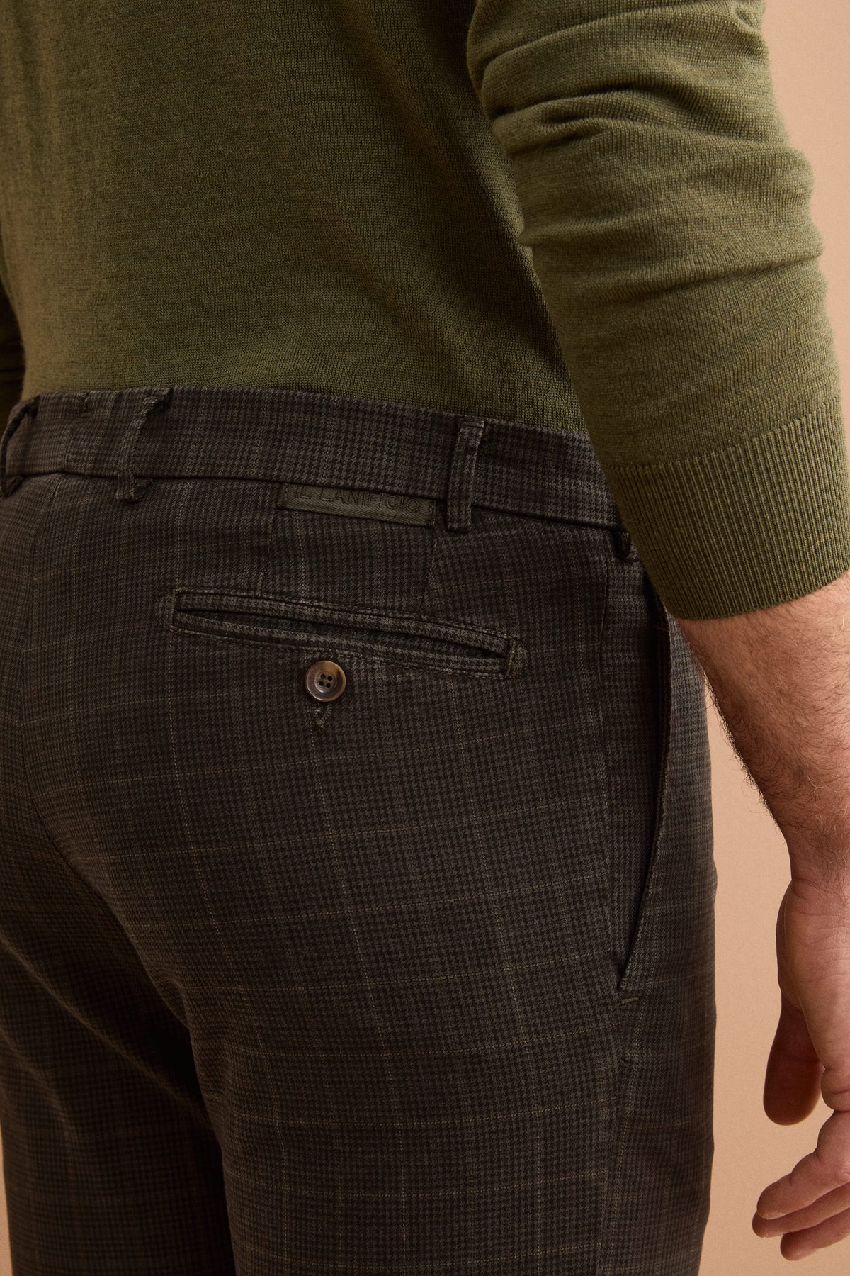 Pantalone Slim Fit Check in Misto Cotone - P/P VERDE