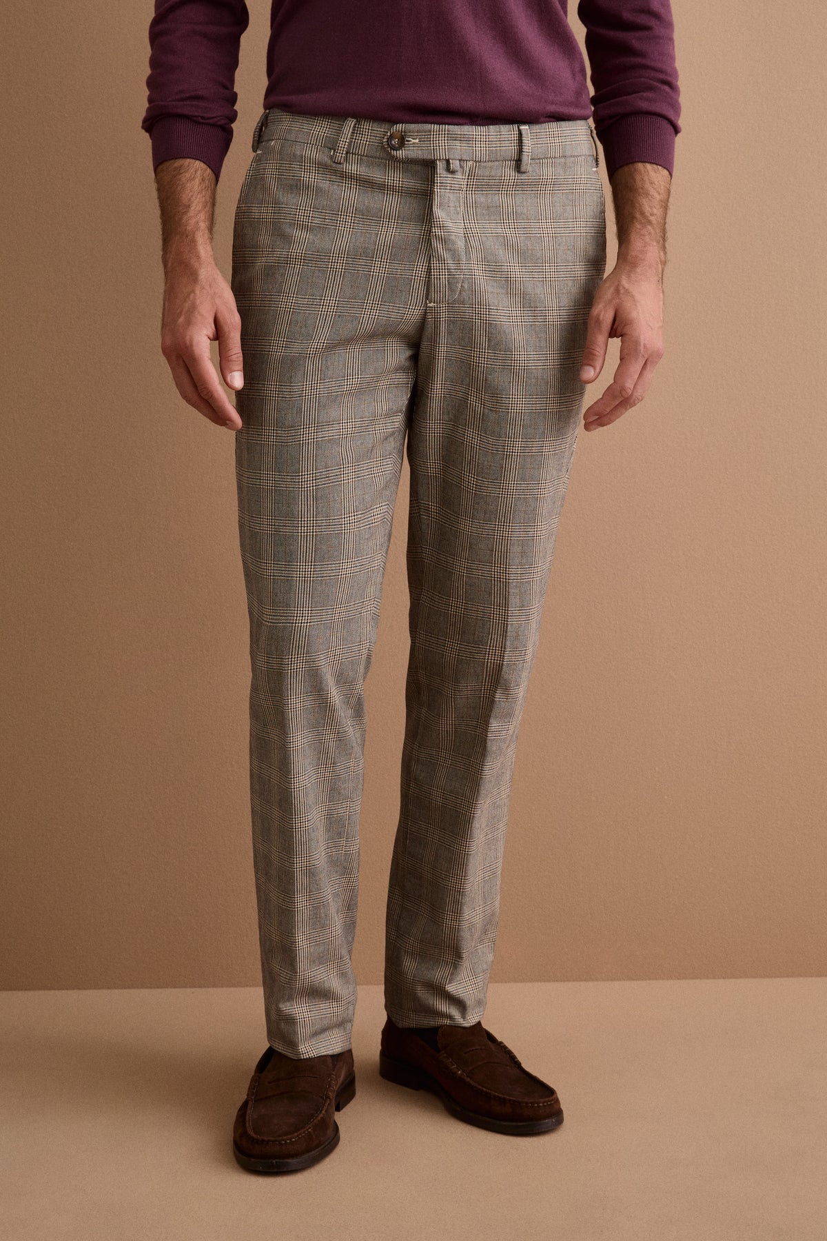 Pantalone Chino Check in Misto Cotone - NATURALE QUADRI