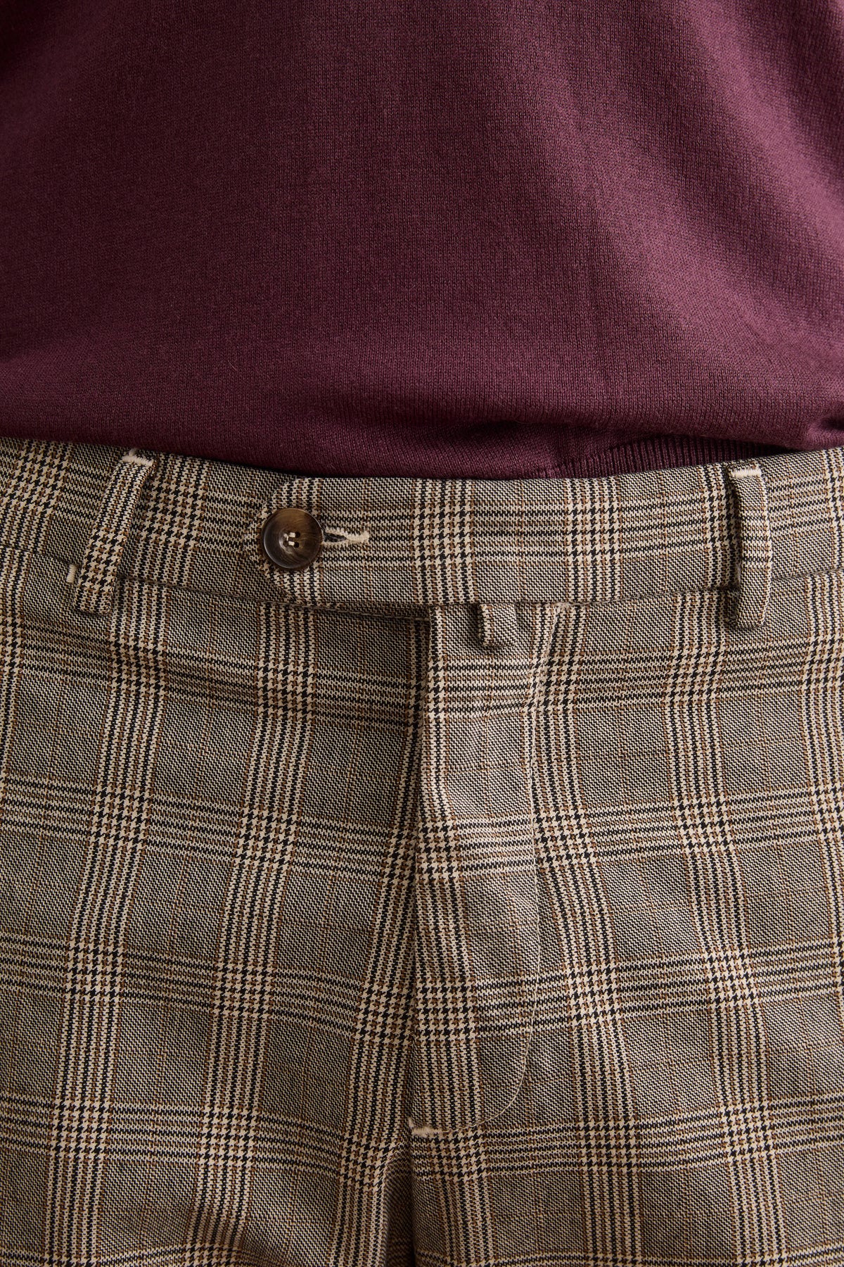 Pantalone Chino Check in Misto Cotone - NATURALE QUADRI