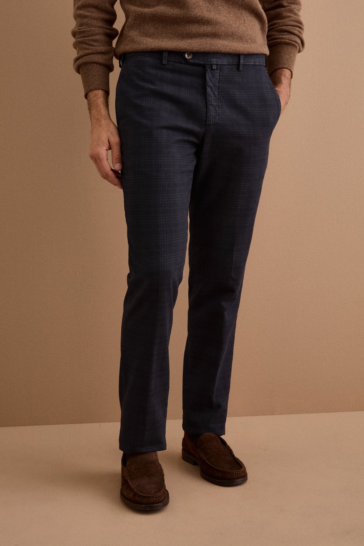 Pantalone Chino Check in Misto Cotone - BLU QUADRI