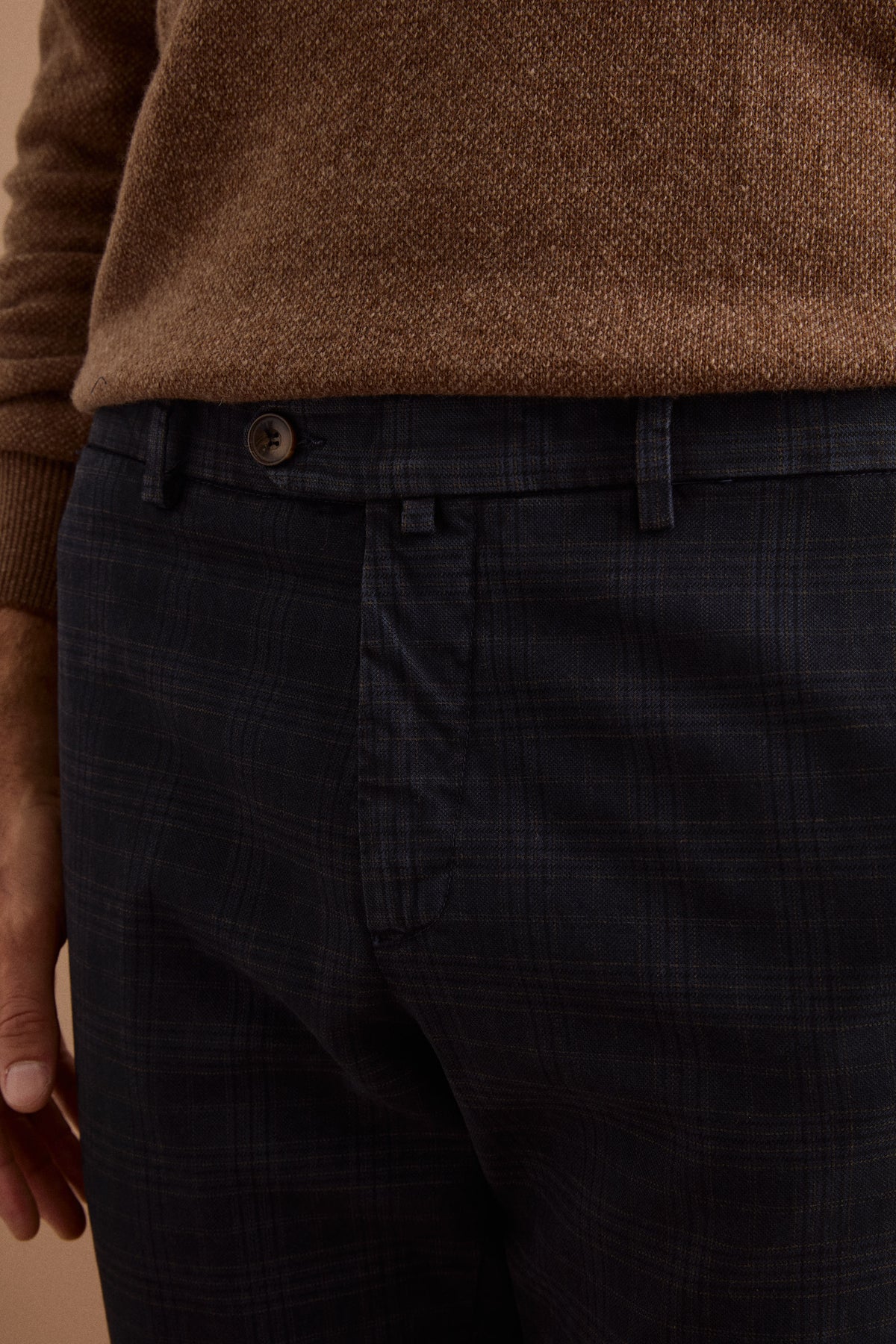 Pantalone Chino Check in Misto Cotone - BLU QUADRI
