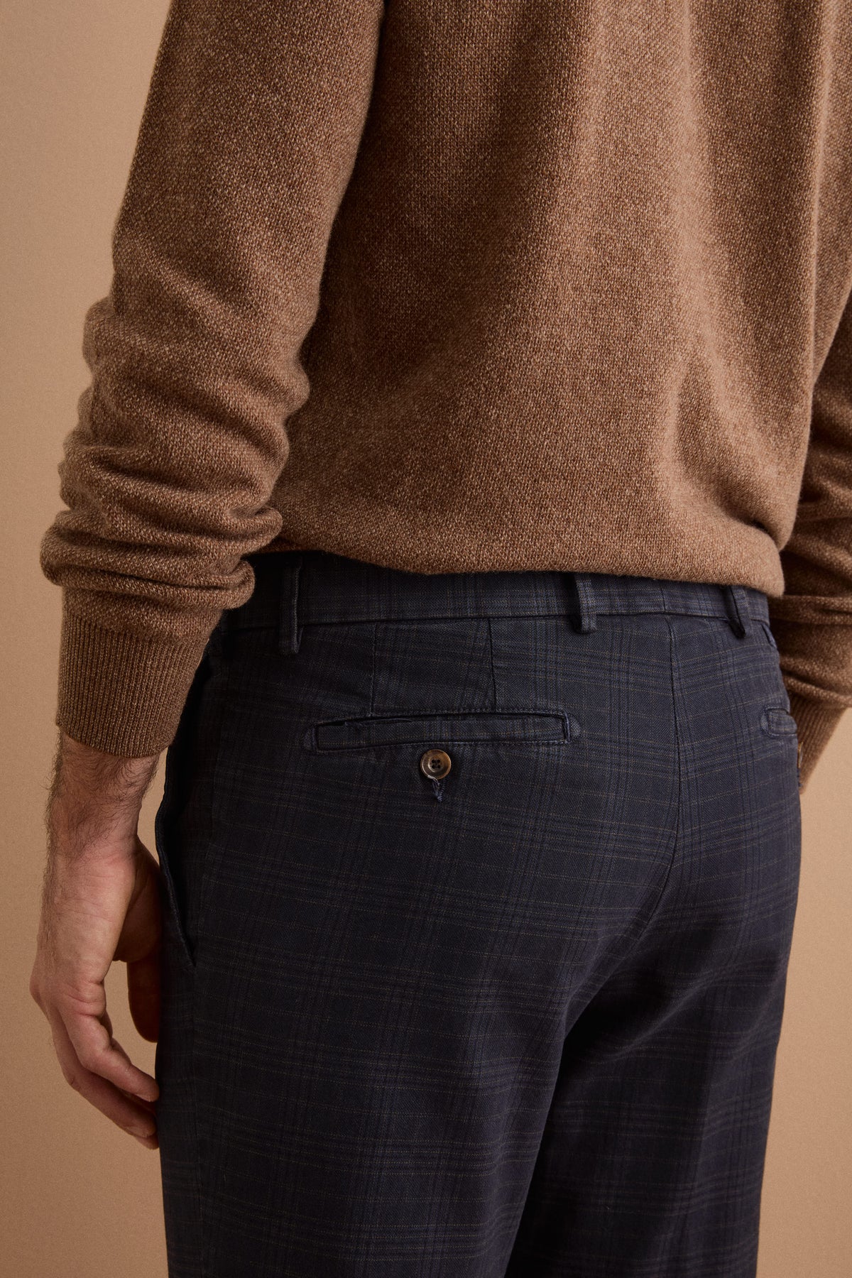 Pantalone Chino Check in Misto Cotone - BLU QUADRI