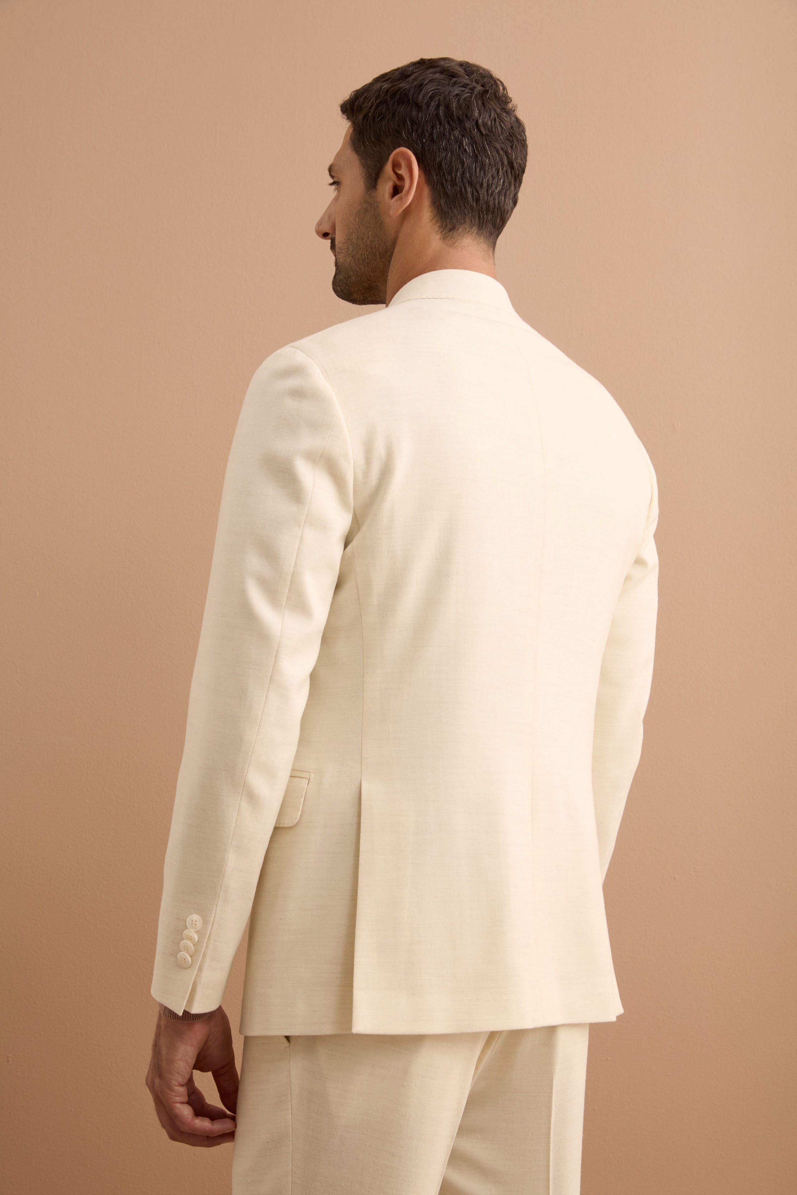 Abito Monopetto Slim Fit in Lana e Cashmere - PANNA