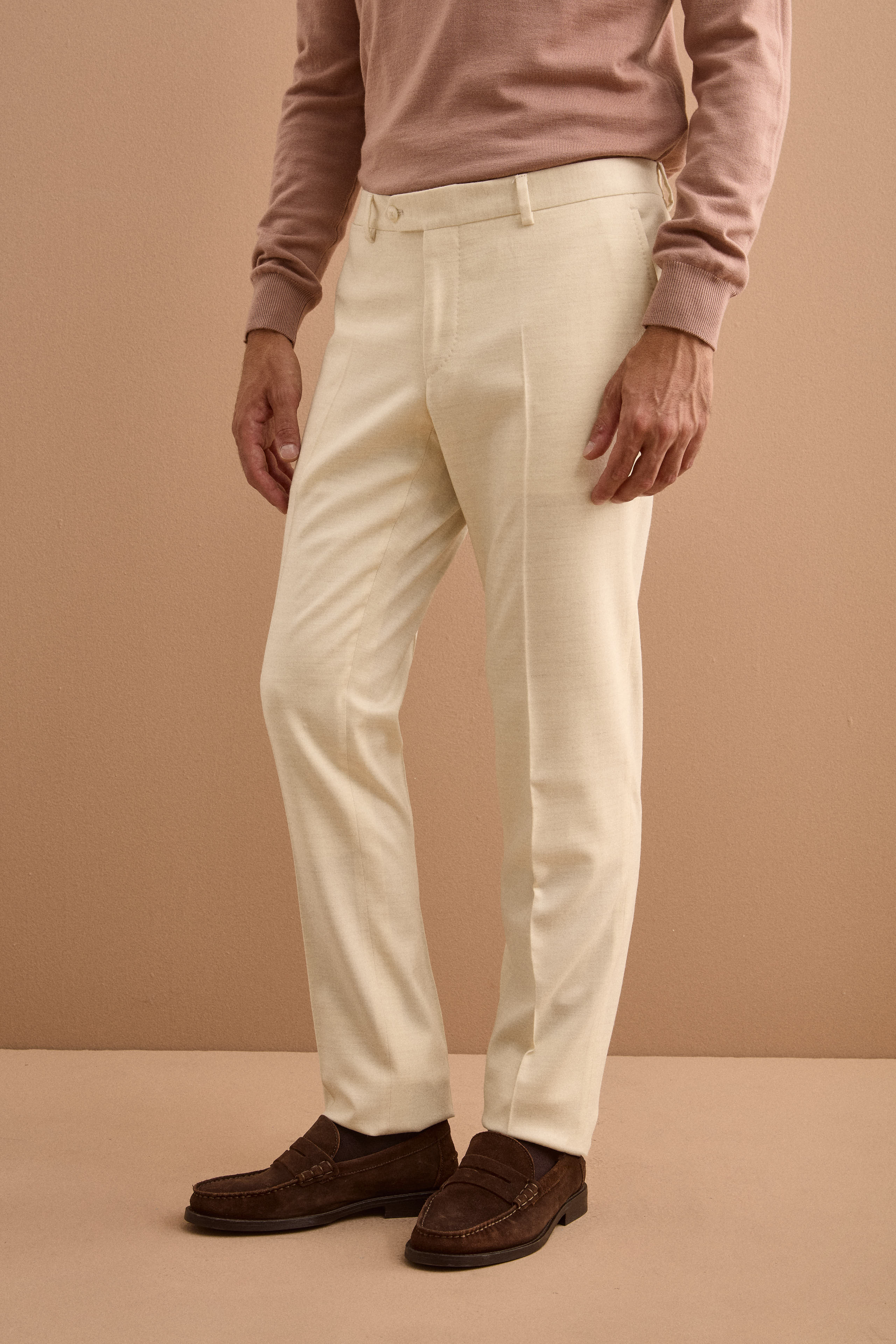 Abito Monopetto Slim Fit in Lana e Cashmere - PANNA
