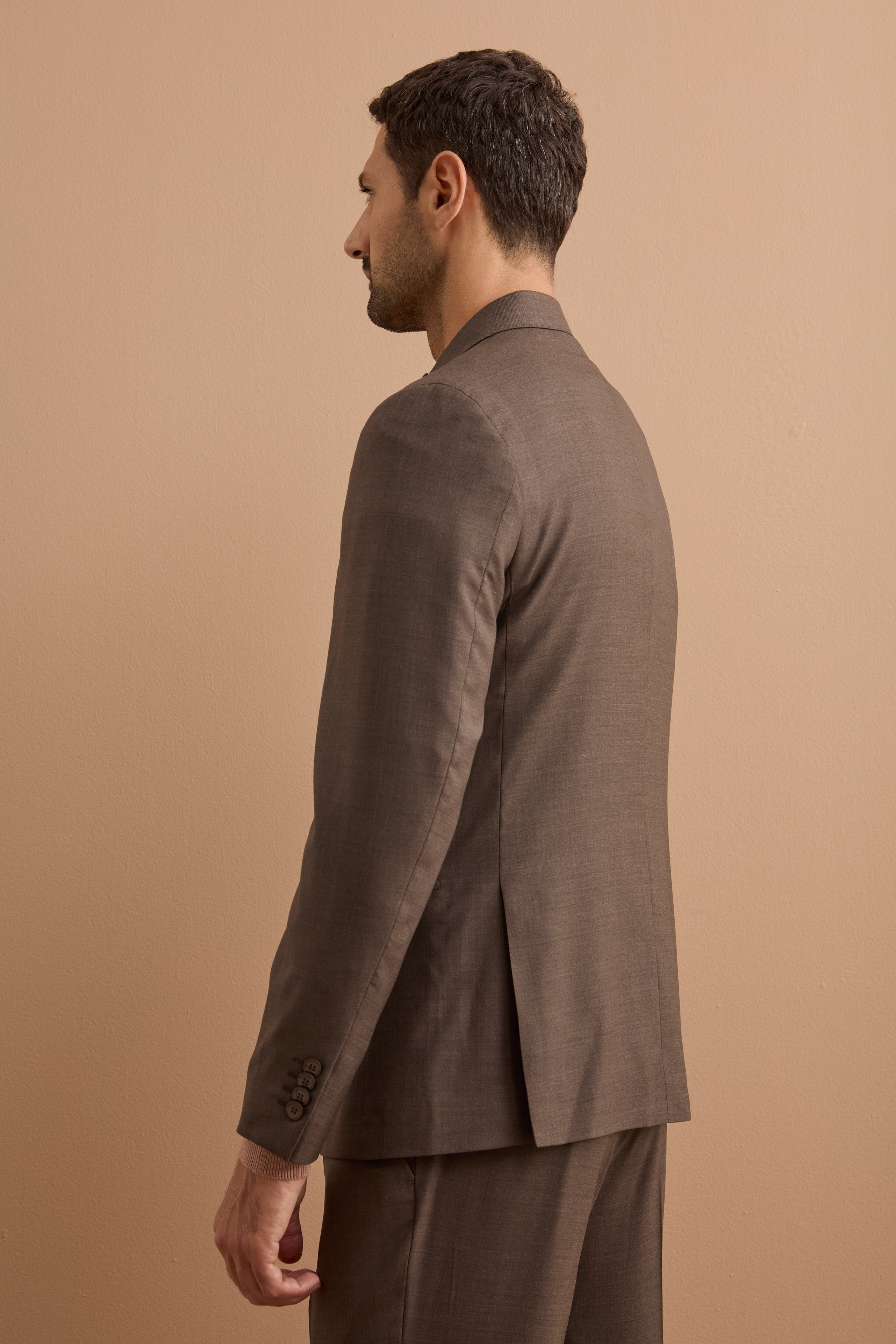 Abito Monopetto Slim Fit in Pura Lana con Pinces - MARRONE