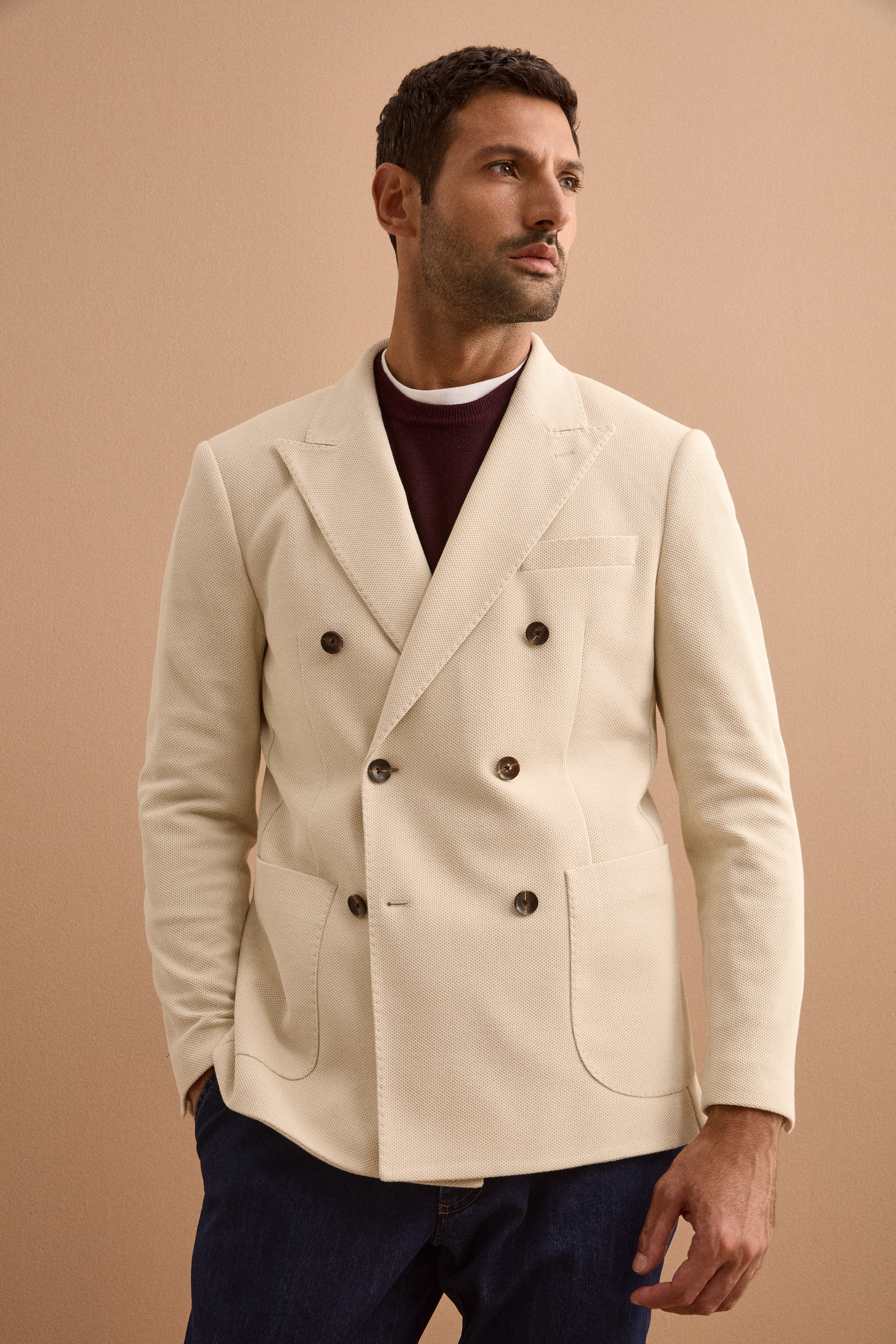 Giacca Doppiopetto Slim Fit Semifoderata - LATTE