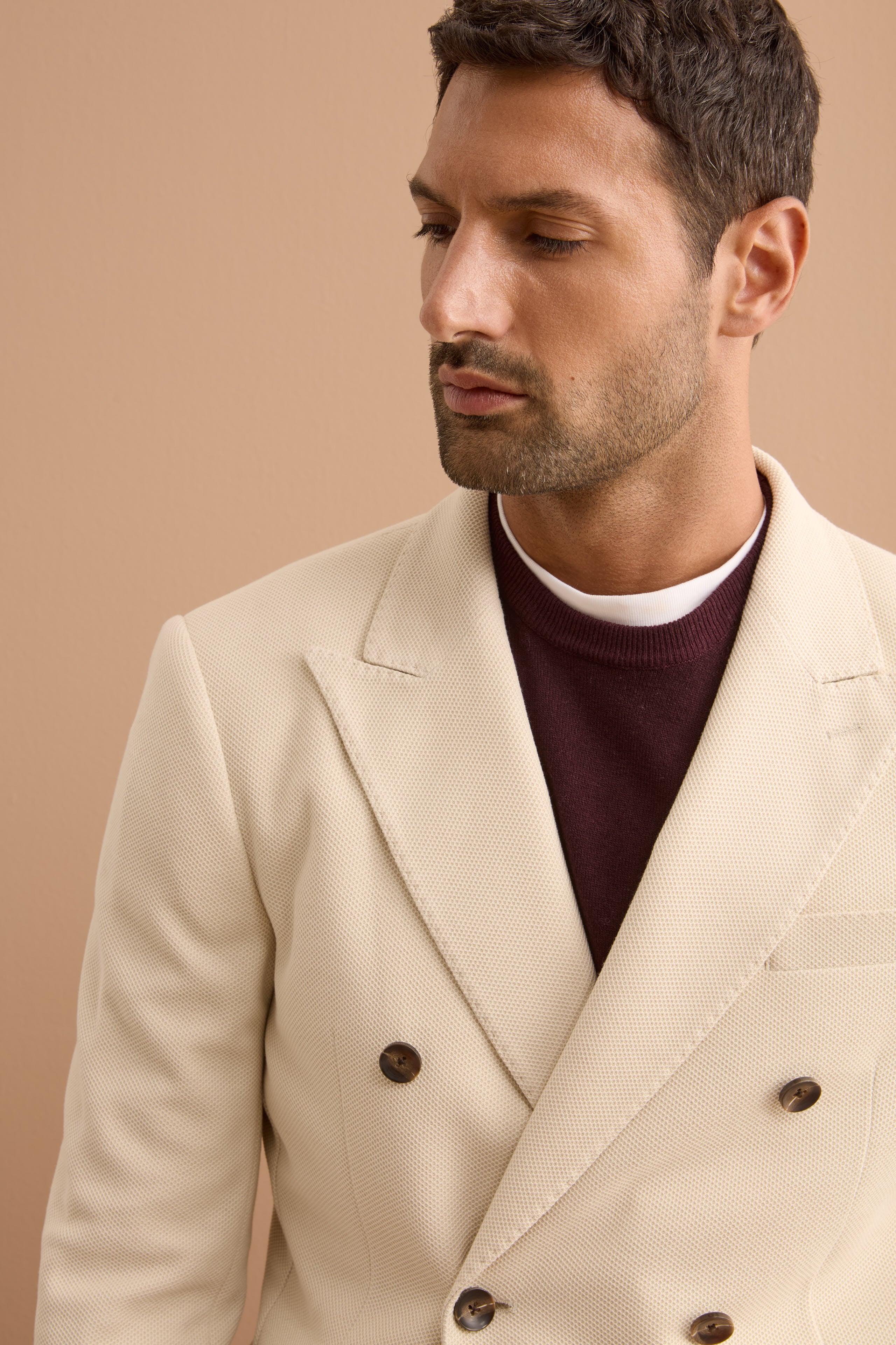 Giacca Doppiopetto Slim Fit Semifoderata - LATTE