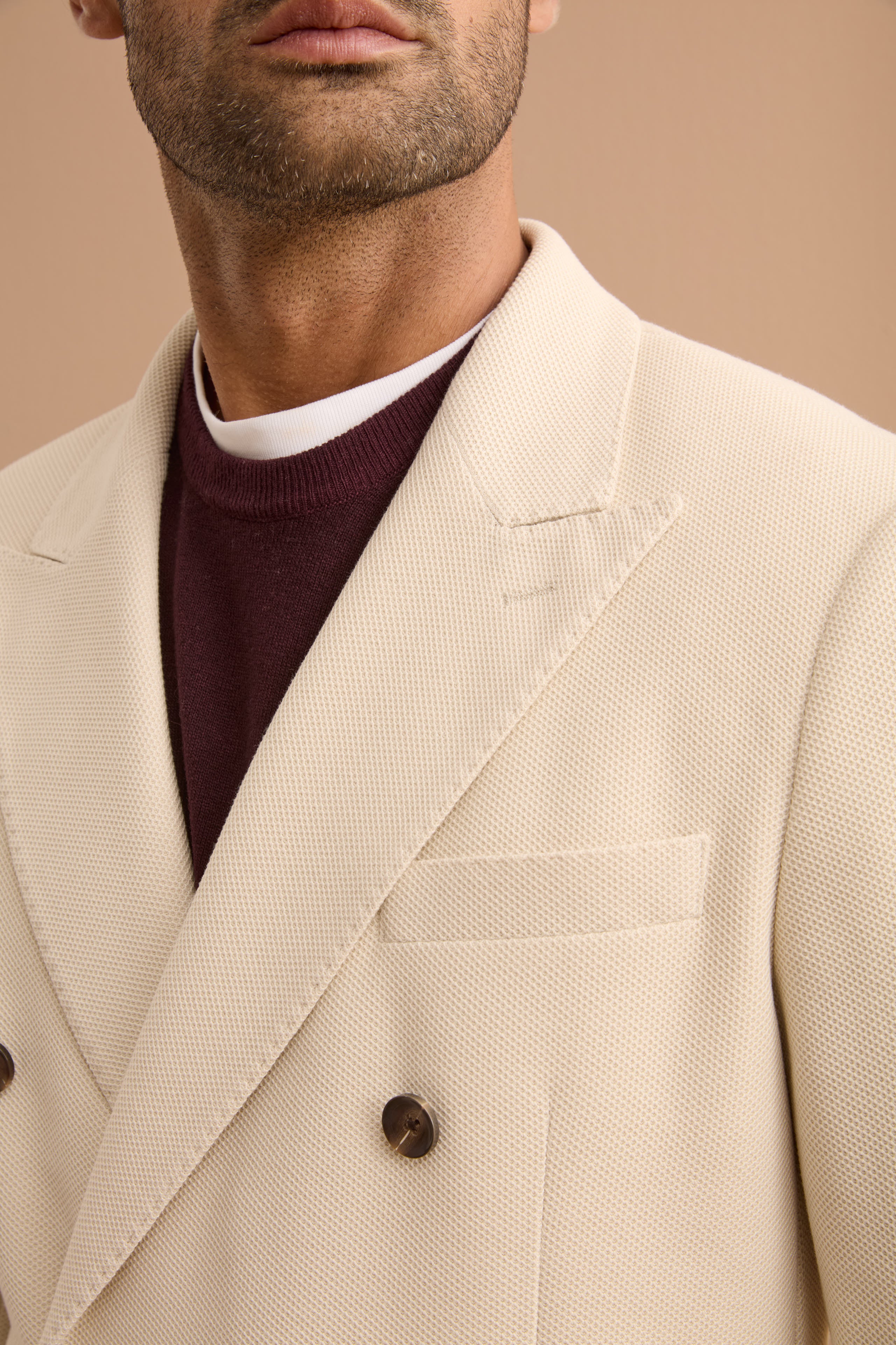 Giacca Doppiopetto Slim Fit Semifoderata - LATTE