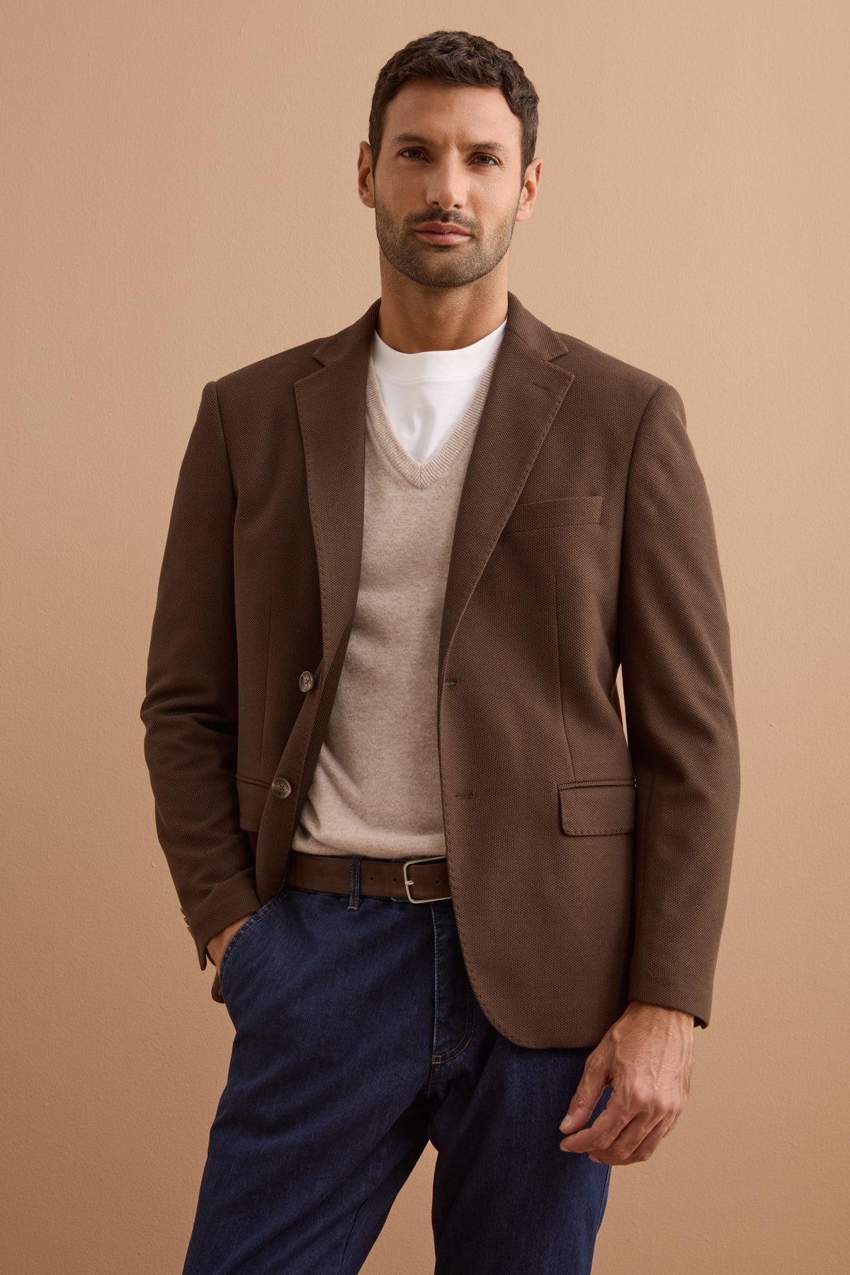 Giacca Semifoderata Comfort Fit Monopetto - MARRONE
