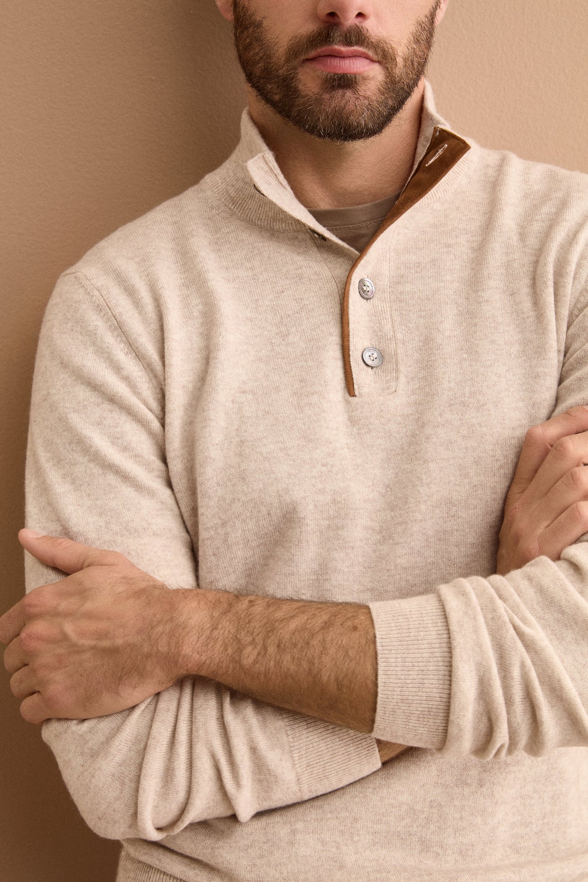 Lupetto in Lana e Cashmere con Collo a Bottoni - BEIGE