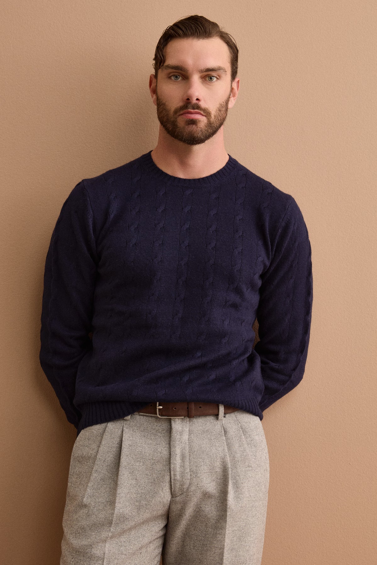 Girocollo in Lana e Cashmere con Motivo a Treccia - BLU