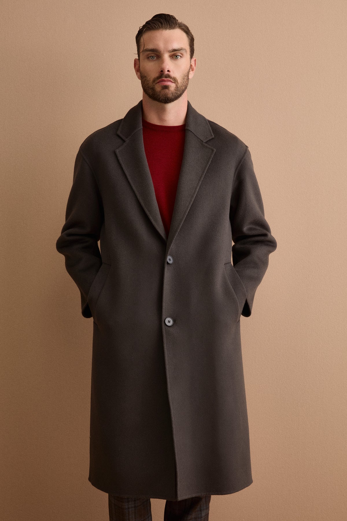 Cappotto Over Monopetto in Lana - GRIGIO SCURO