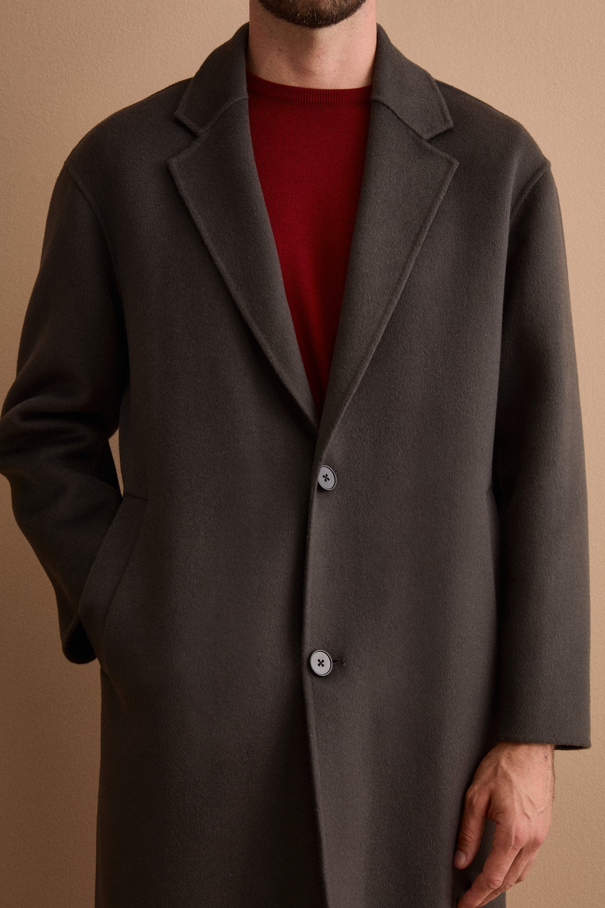 Cappotto Over Monopetto in Lana - GRIGIO SCURO