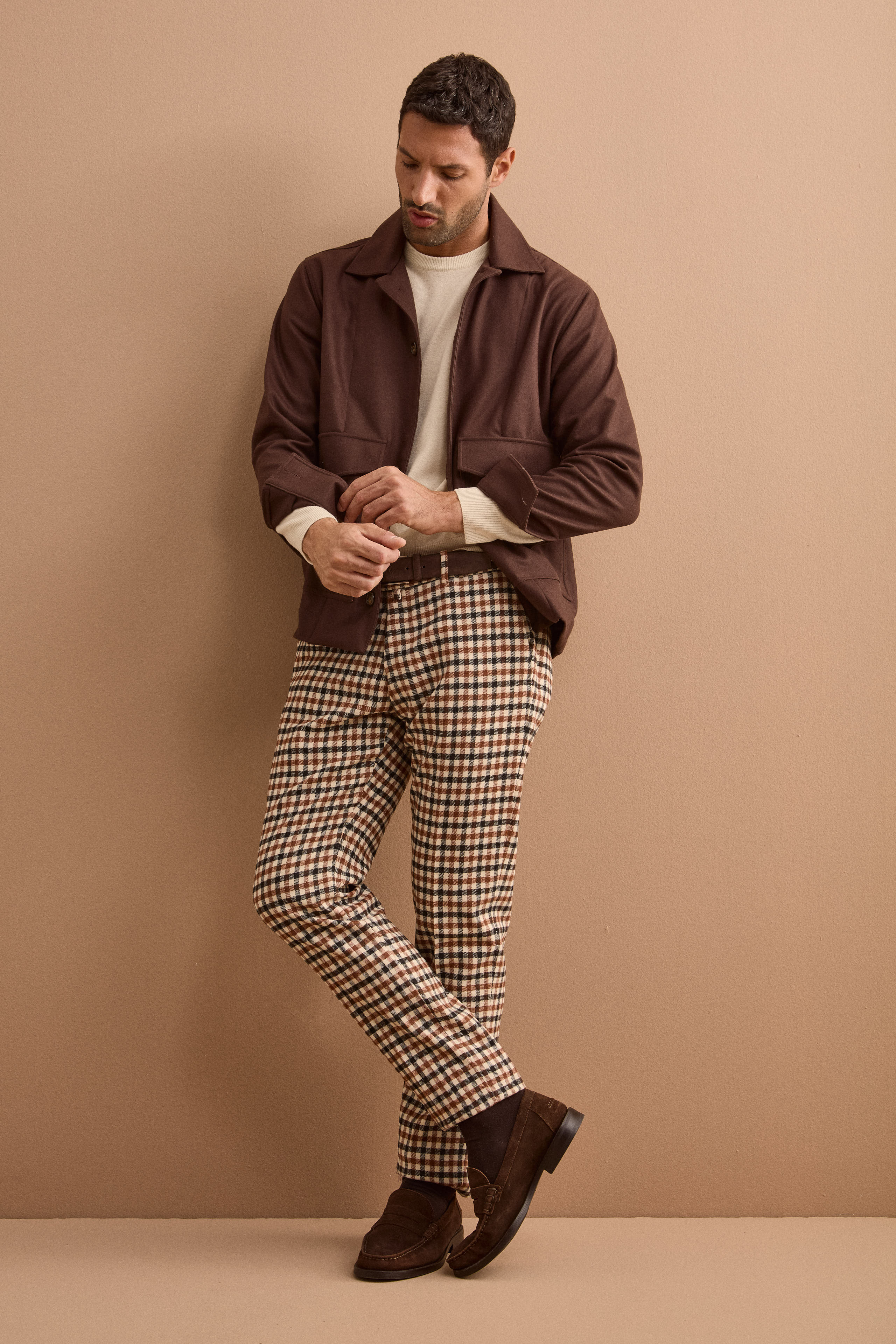 Giubbotto Overshirt in Misto Lana con Tasche - CIOCCOLATO