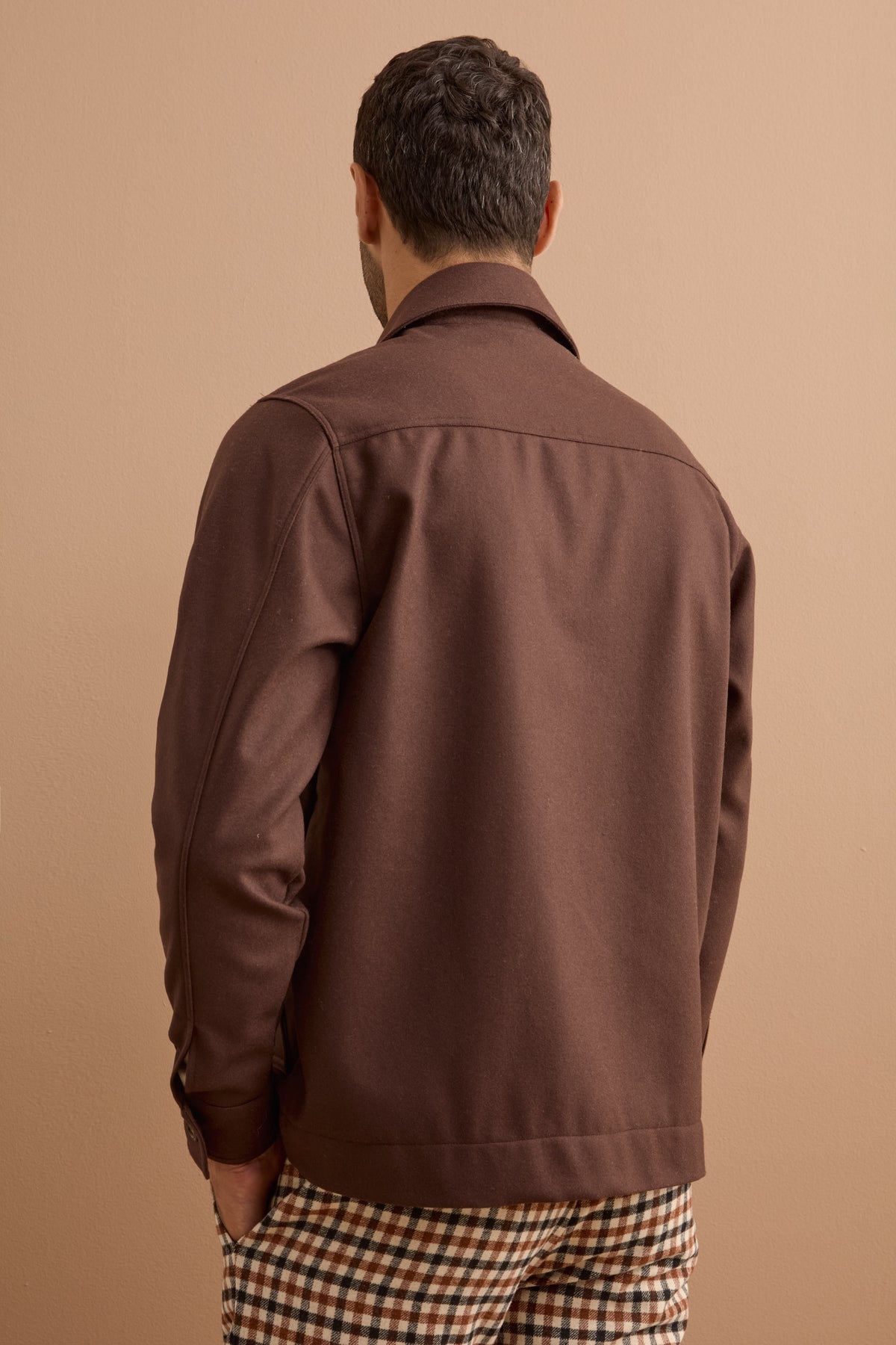 Giubbotto Overshirt in Misto Lana con Tasche - CIOCCOLATO