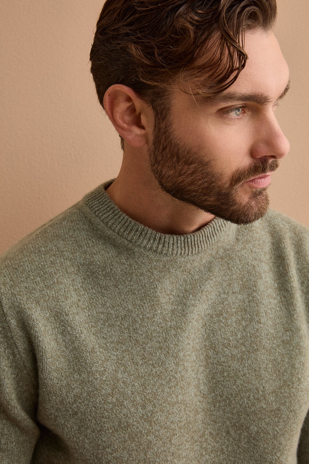 Girocollo Mouliné in Pura Lana Merino - VERDE MELANGE