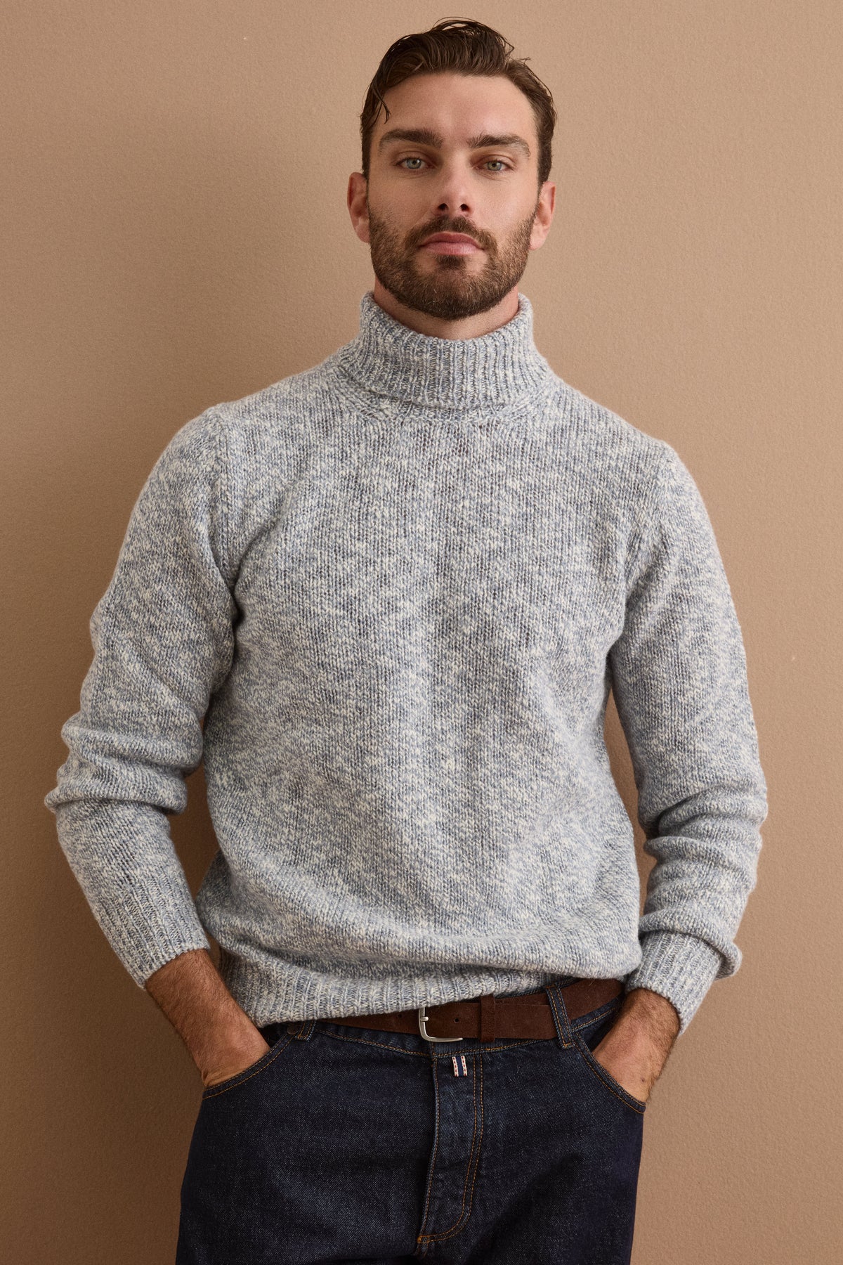 Maglione Dolcevita Malfilé in Lana Merino - AZZURRO