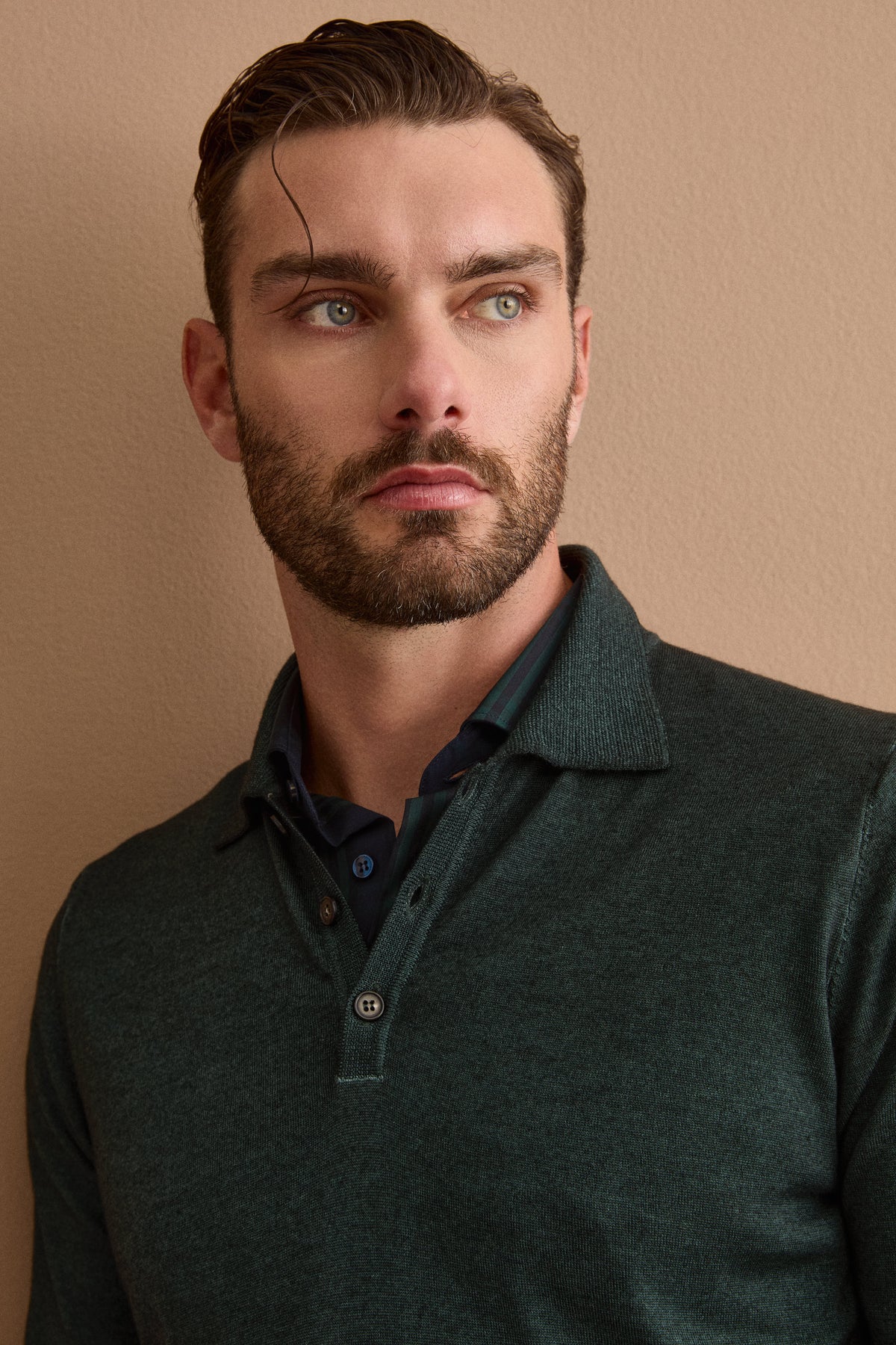 Polo Regular Fit in Lana Merino con Manica Lunga - VERDONE