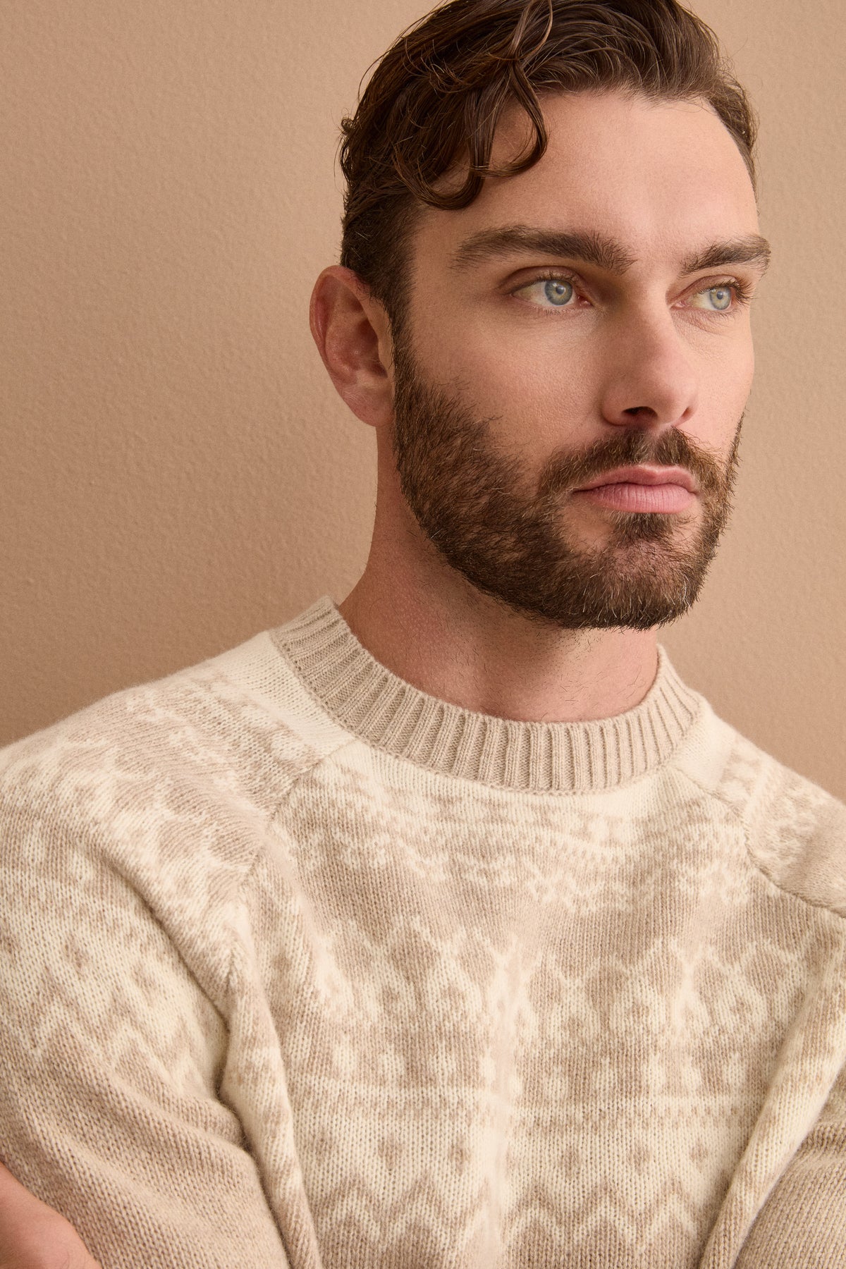 Maglia Norvegese in Misto Lana con Collo e Finiture a Costine - NATURALE/LATTE