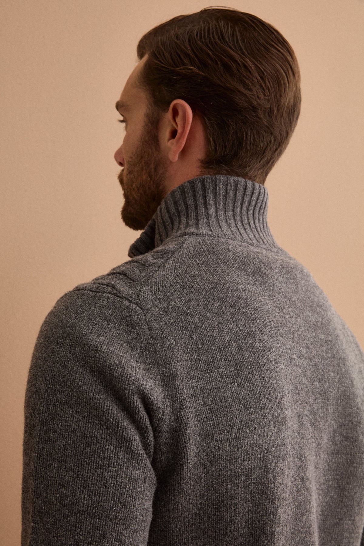 Lupetto a Treccia con Zip in Lana e Cashmere - ANTRACITE
