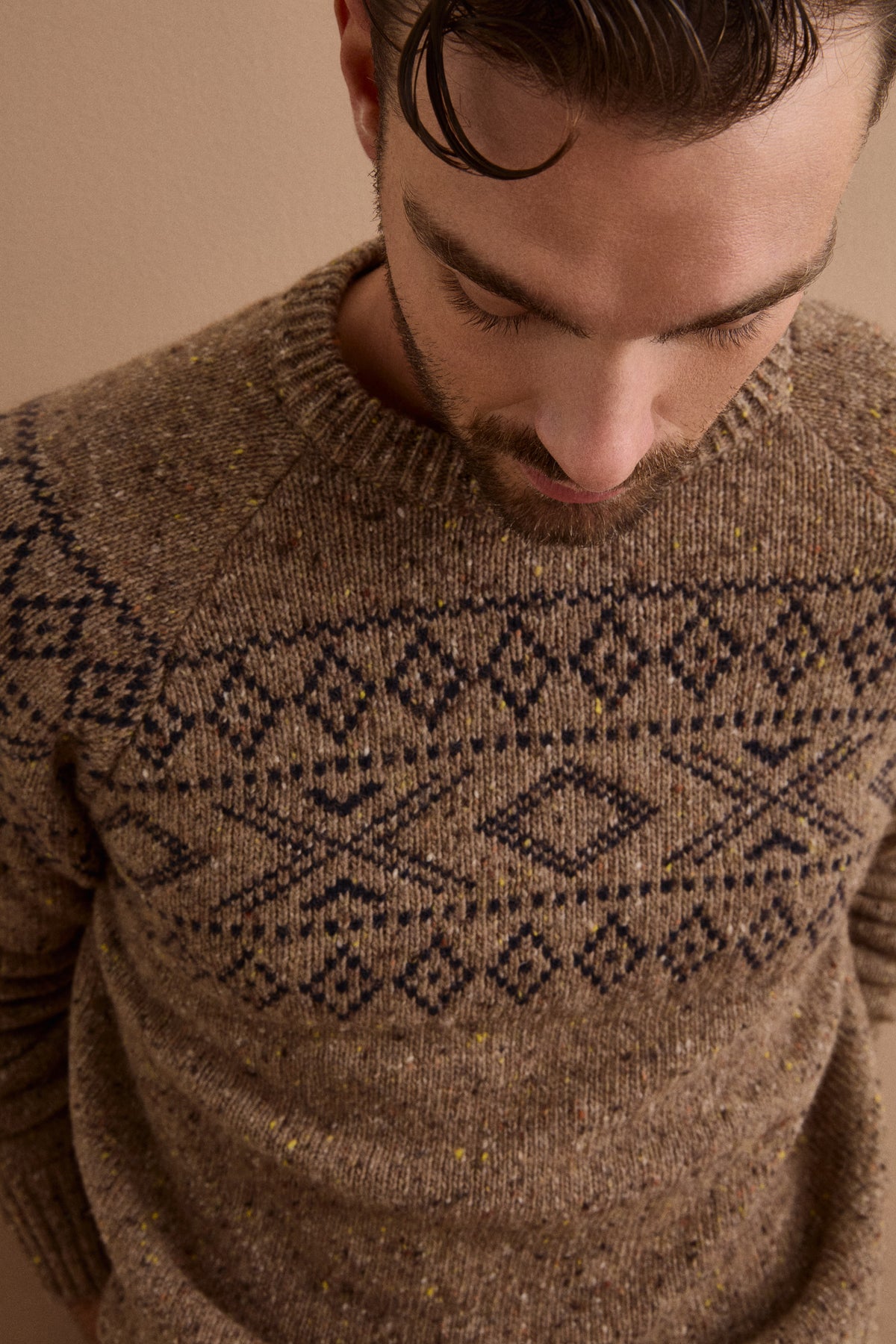 Maglia Girocollo Jacquard in Lana Merino - NOCCIOLA