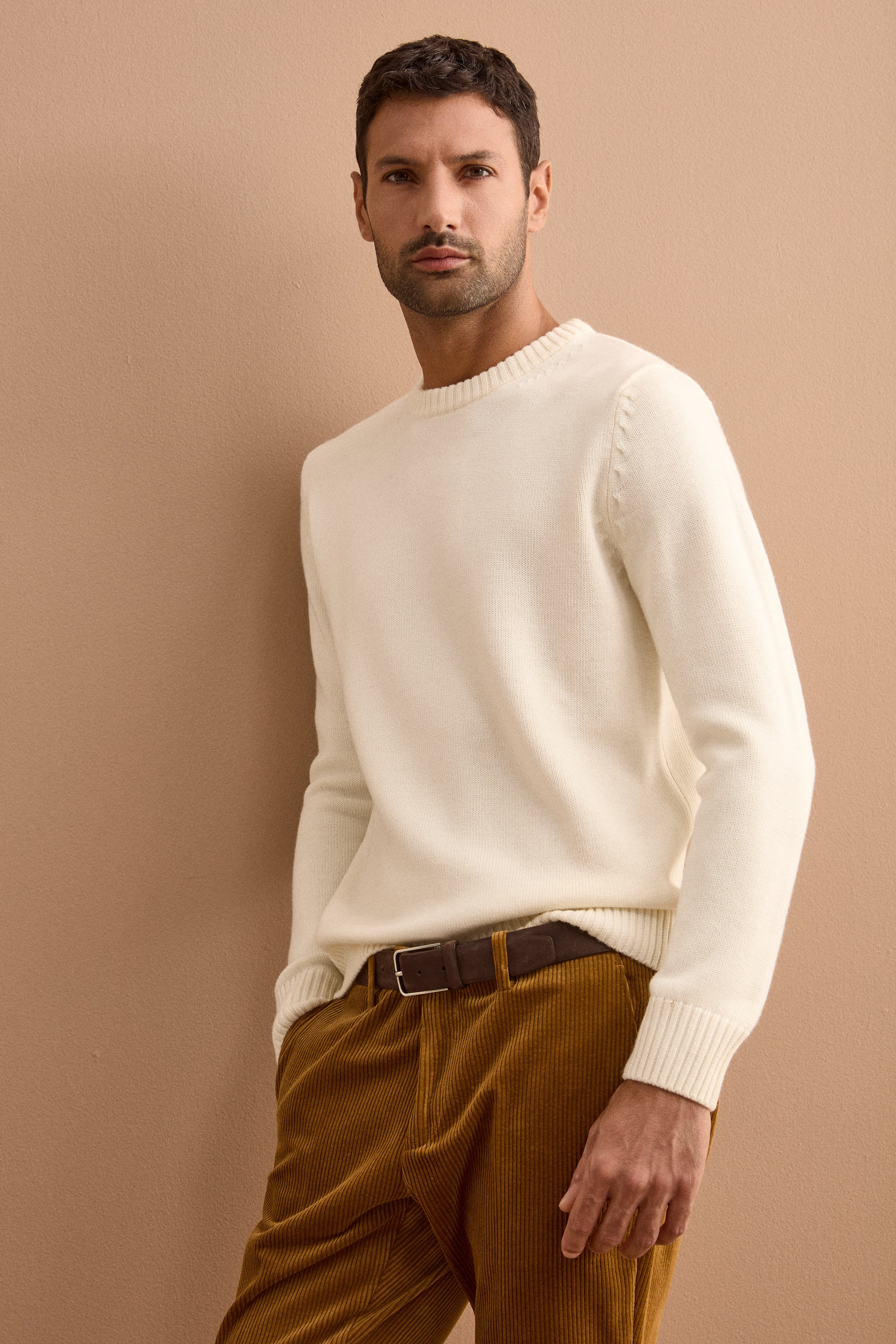 Pullover Girocollo in Pura Lana Merino - PANNA