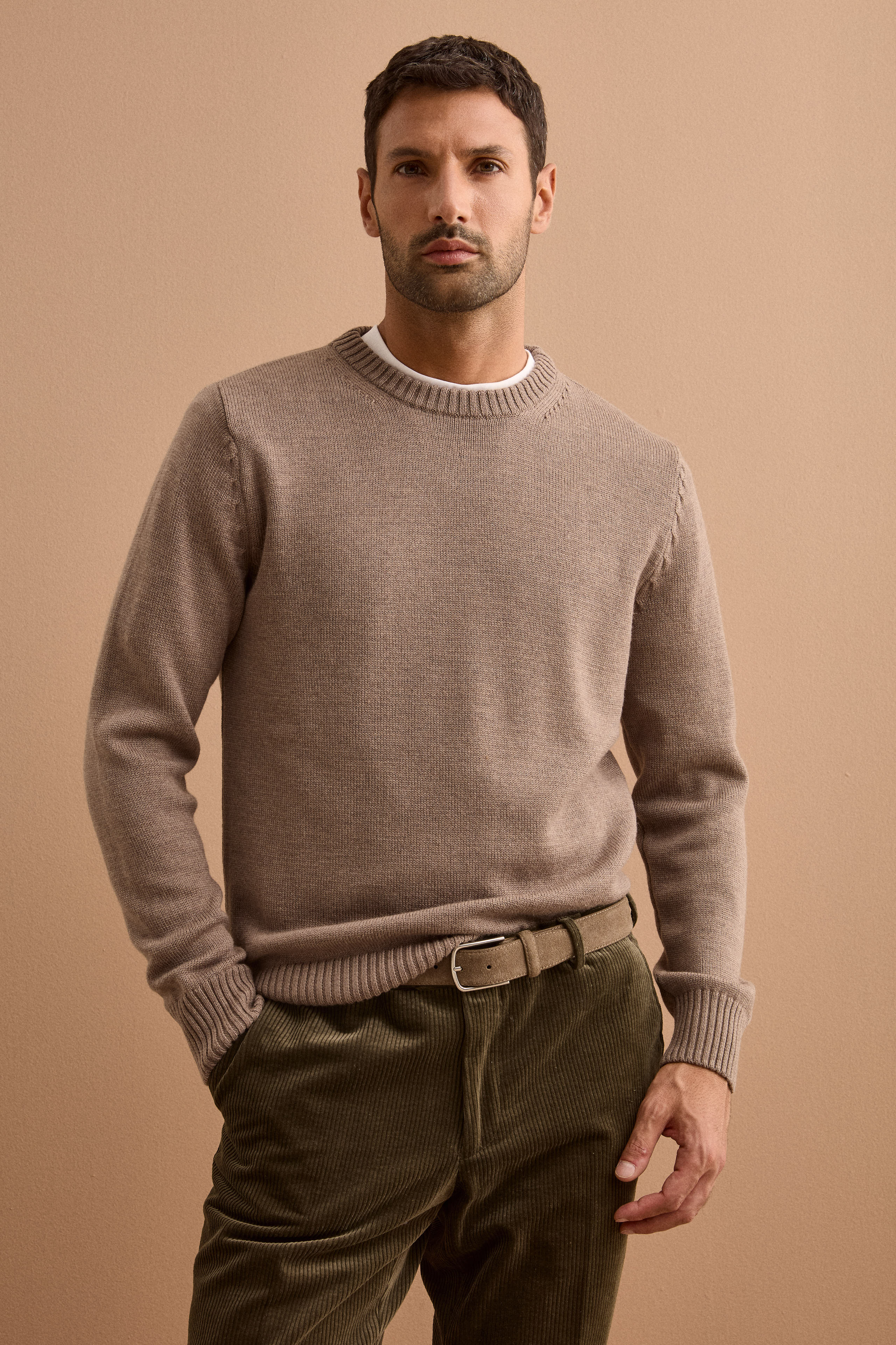 Pullover Girocollo in Pura Lana Merino - NOCCIOLA