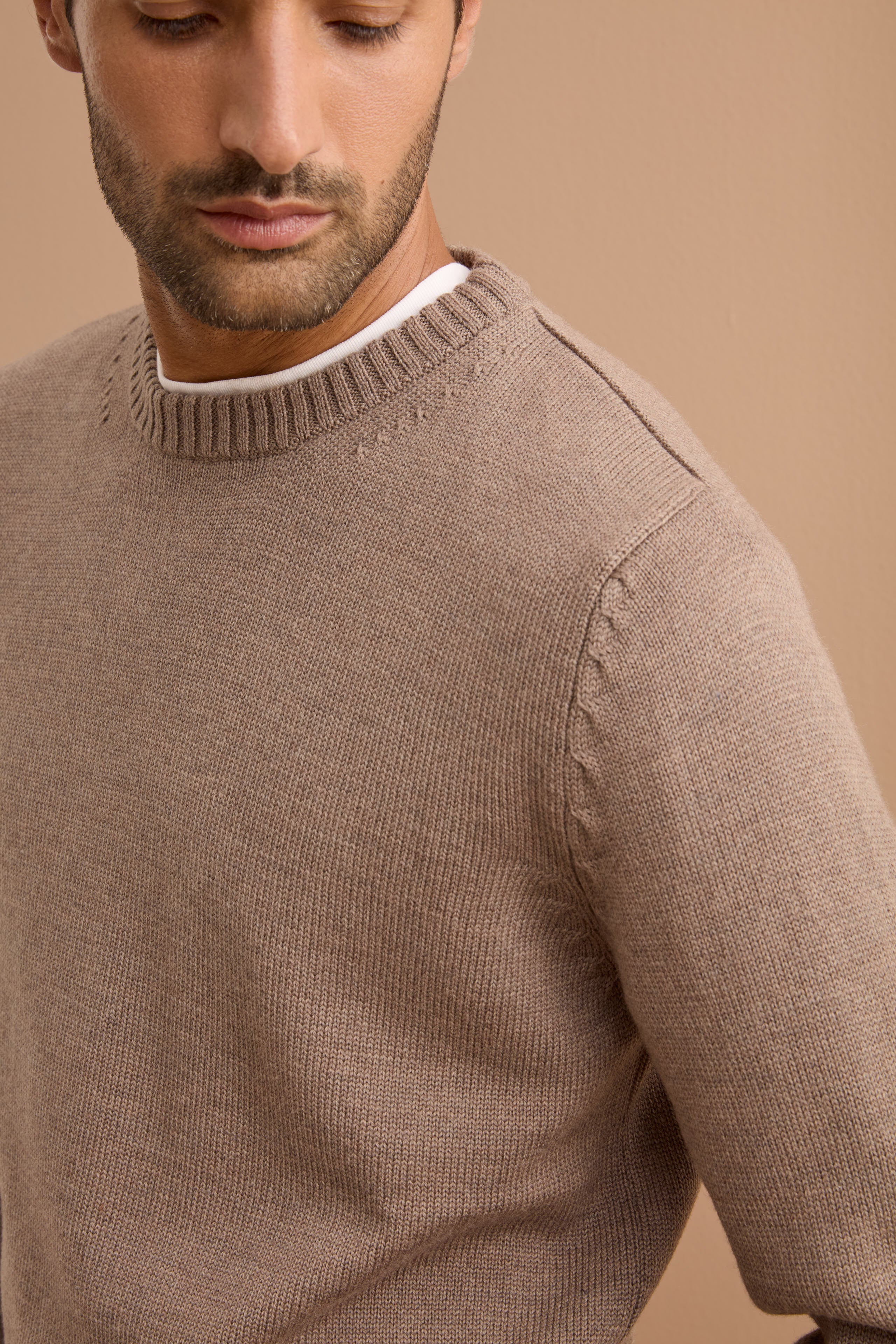 Pullover Girocollo in Pura Lana Merino - NOCCIOLA