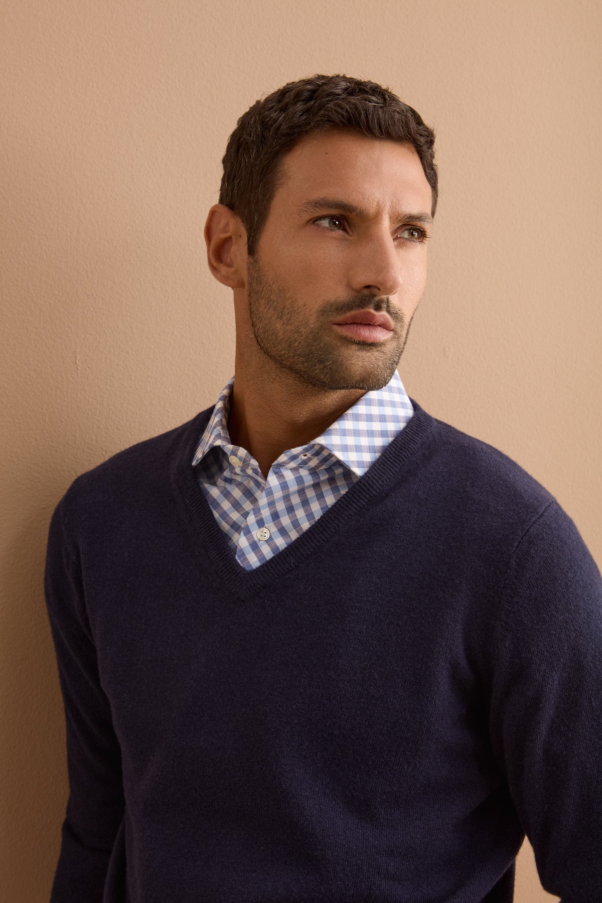 Pullover con Scollo a V in Lana e Cashmere - BLU SCURO