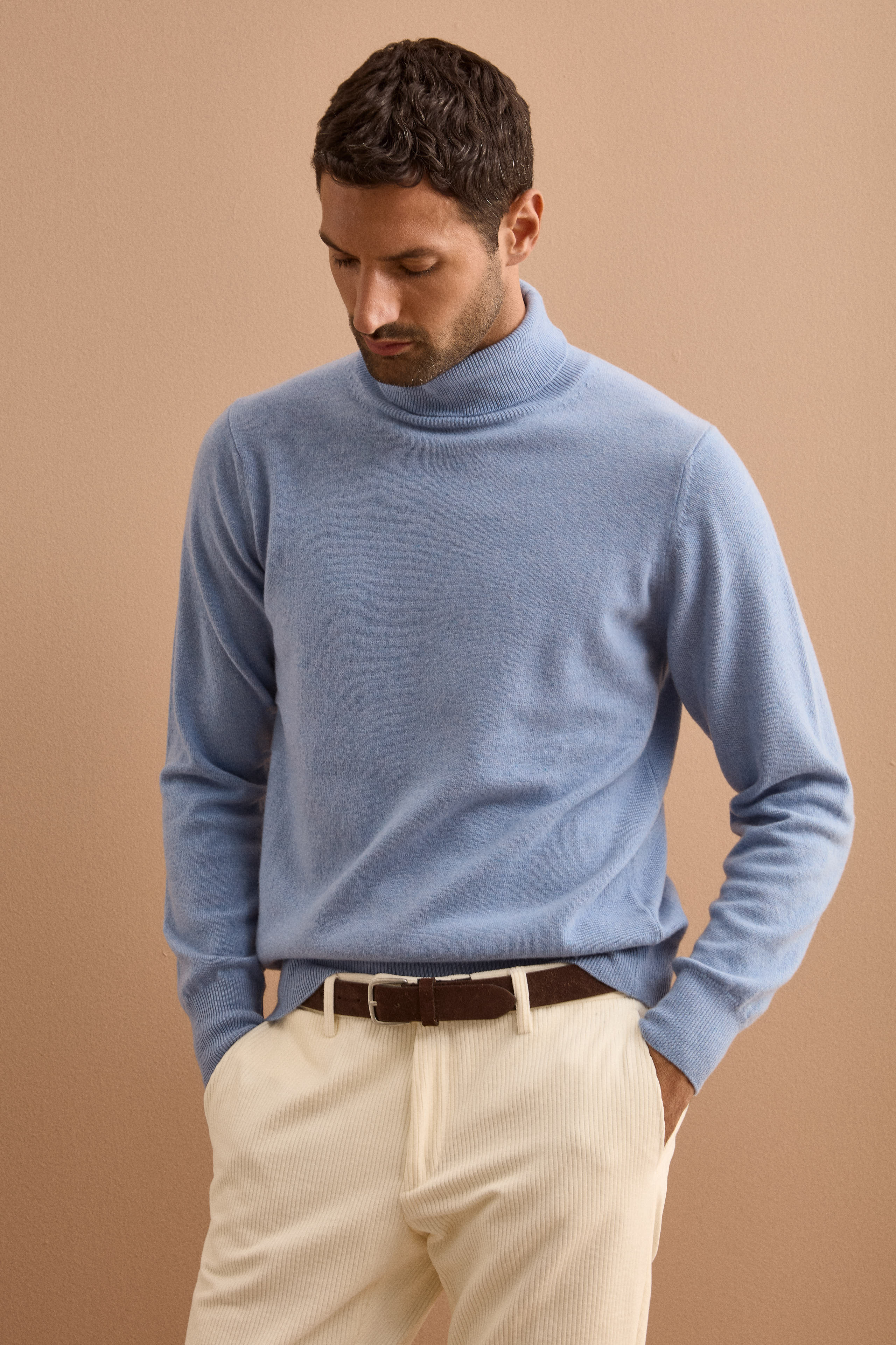 Dolcevita a Coste in Lana e Cashmere - DENIM