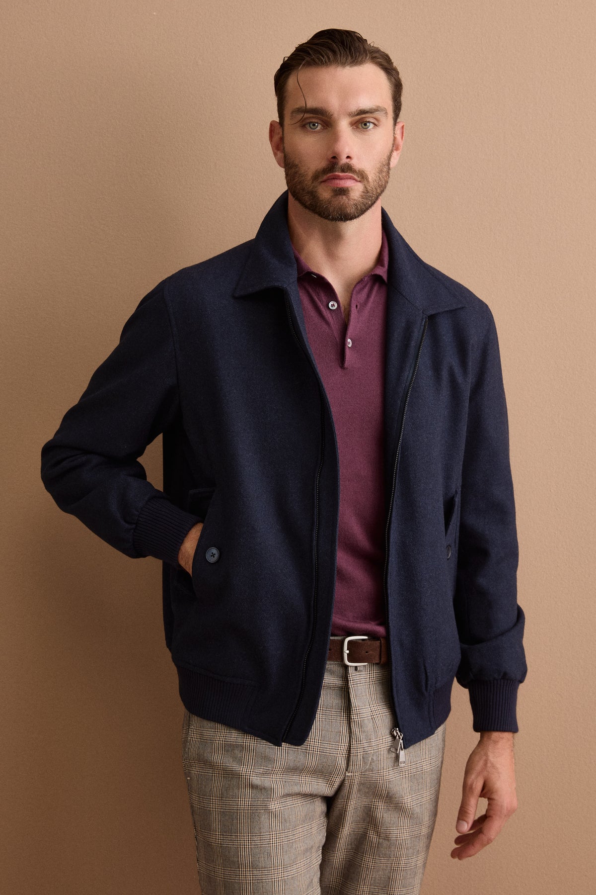 Giubbino Overshirt in Misto Lana con Trapunta - BLU MELANGE