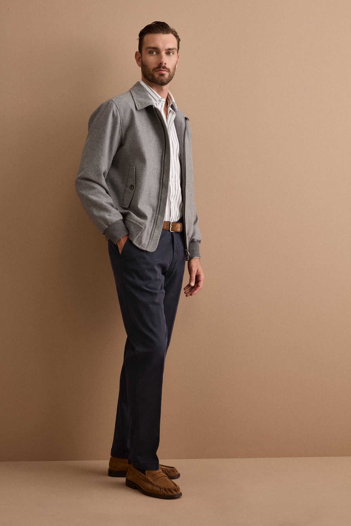 Giubbino Overshirt in Misto Lana con Trapunta - GRIGIO MELANGE