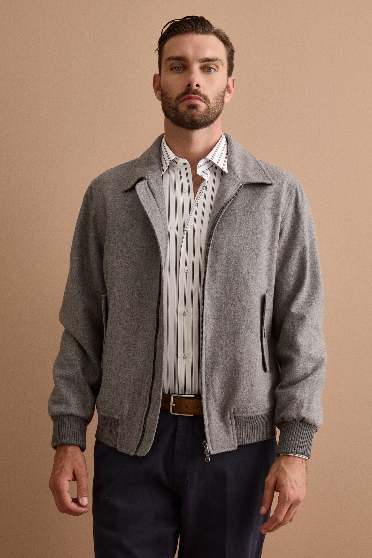 Giubbino Overshirt in Misto Lana con Trapunta - GRIGIO MELANGE