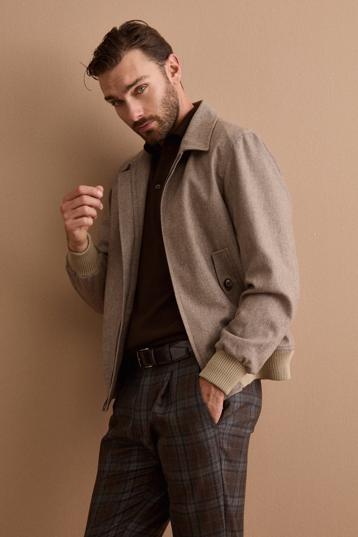 Giubbino Overshirt in Misto Lana con Trapunta - NOCCIOLA MELANGE
