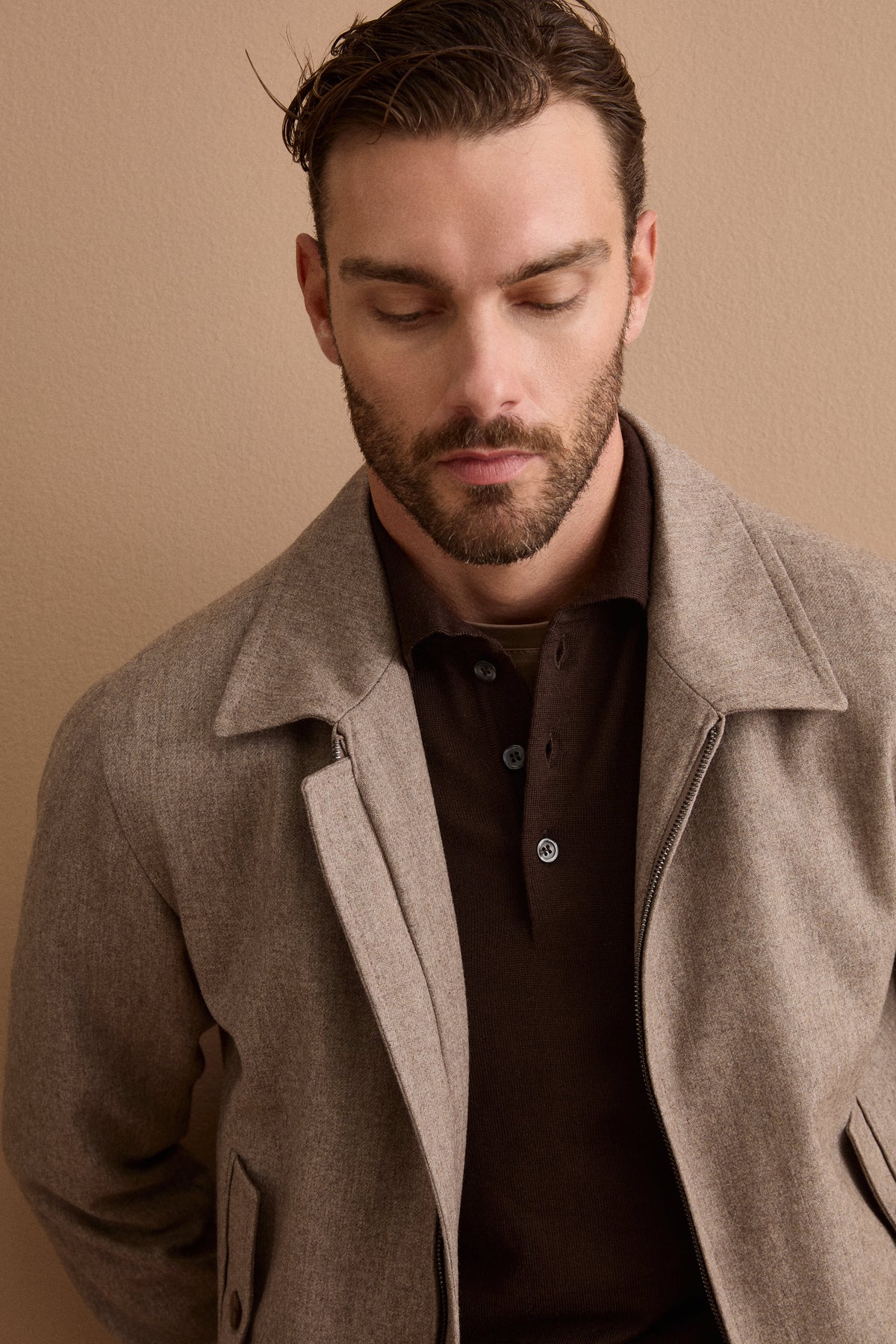 Giubbino Overshirt in Misto Lana con Trapunta - NOCCIOLA MELANGE