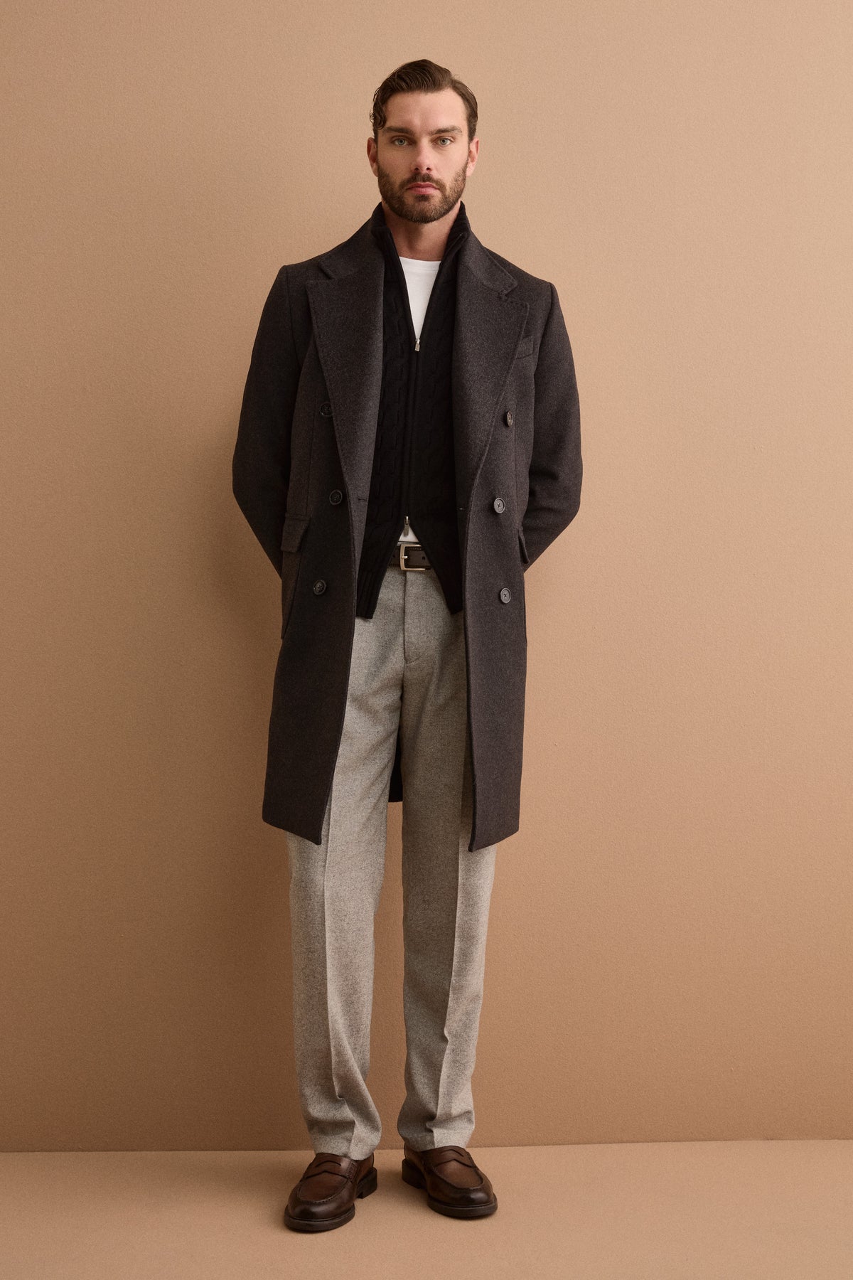 Cappotto Midi Doppiopetto in Misto Lana - GRIGIO