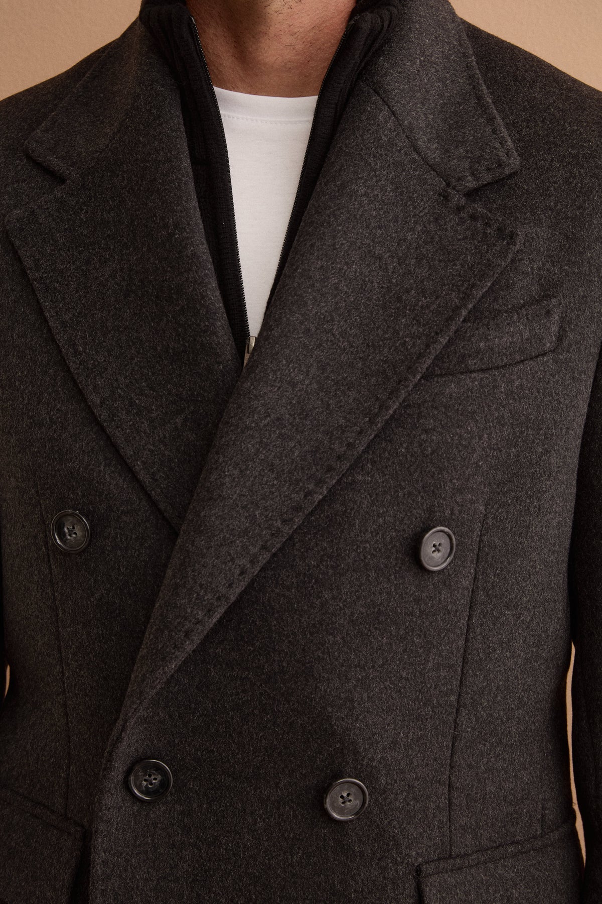 Cappotto Midi Doppiopetto in Misto Lana - GRIGIO