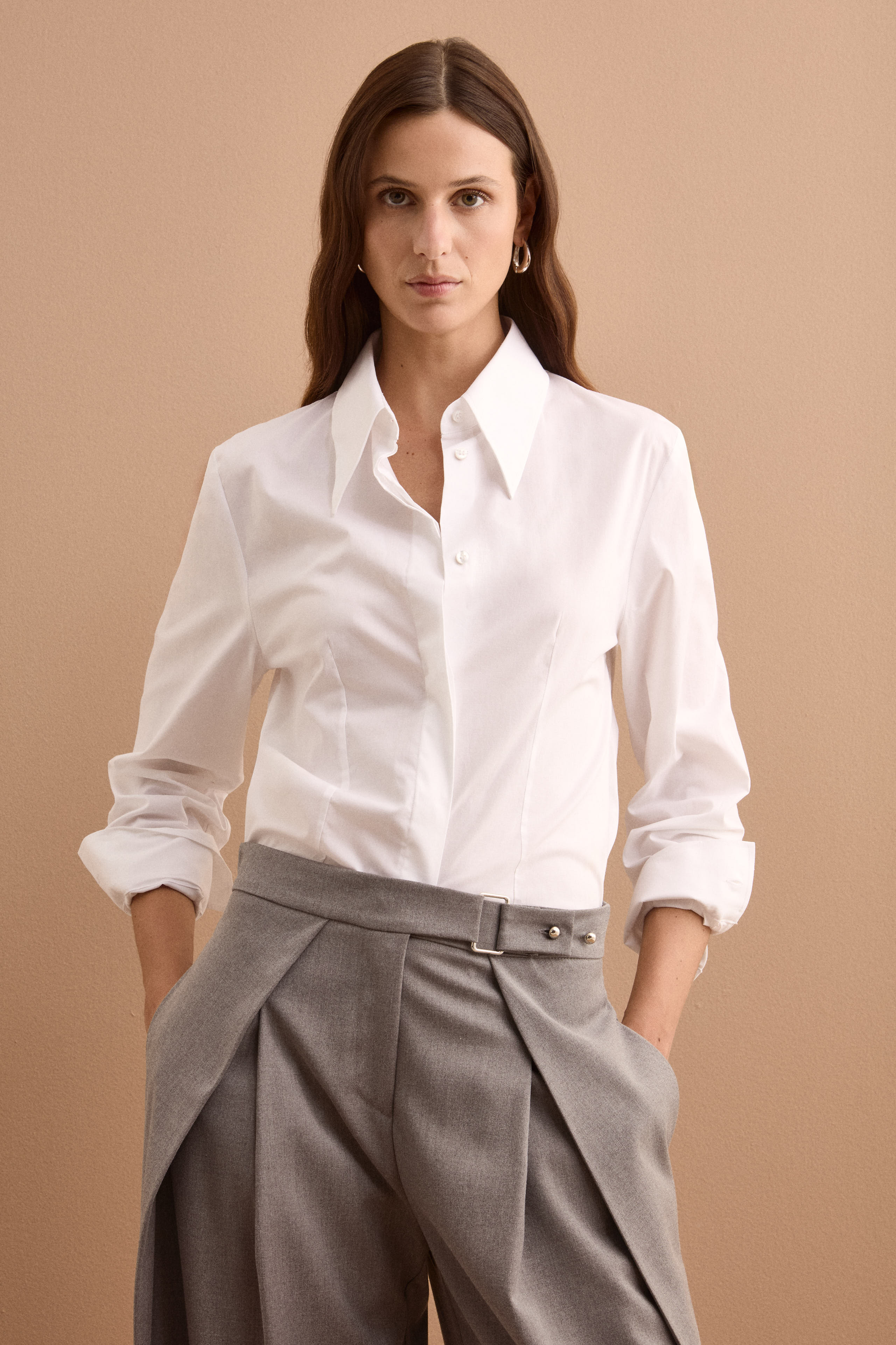 Camicia Sancrata con Manica Lunga in Cotone - BIANCO